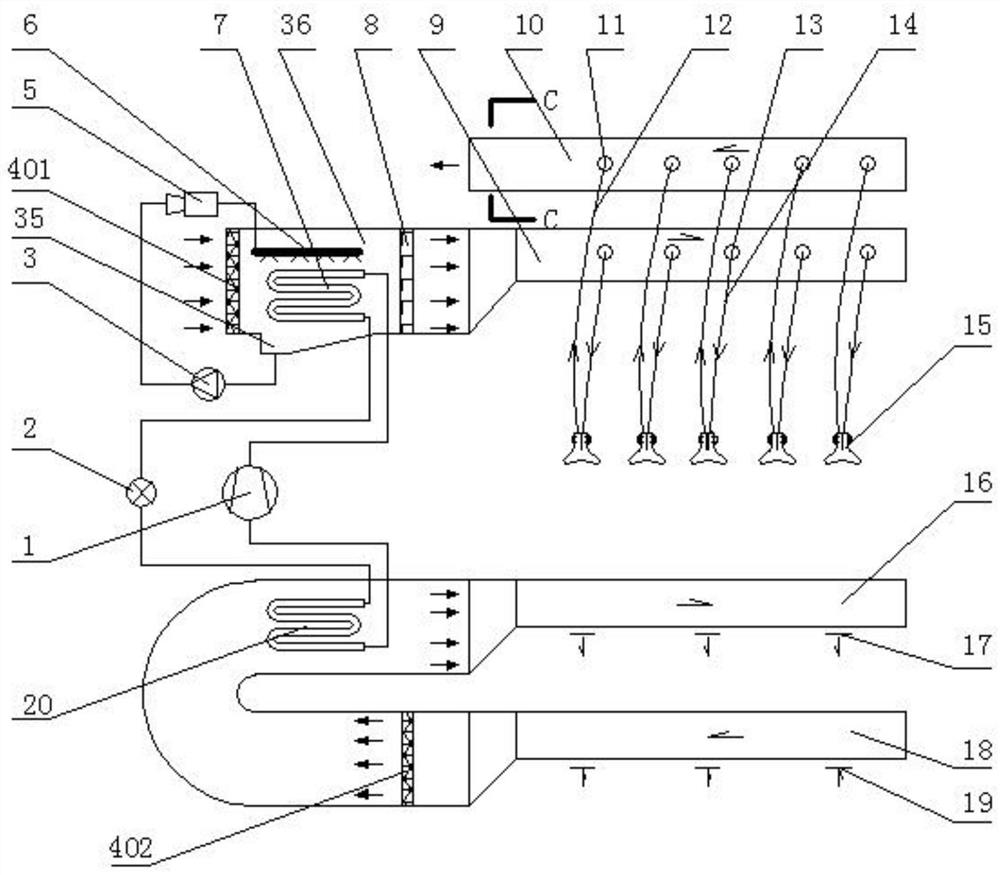 Railway vehicle air conditioning device with heat comfort and breathing separate supply