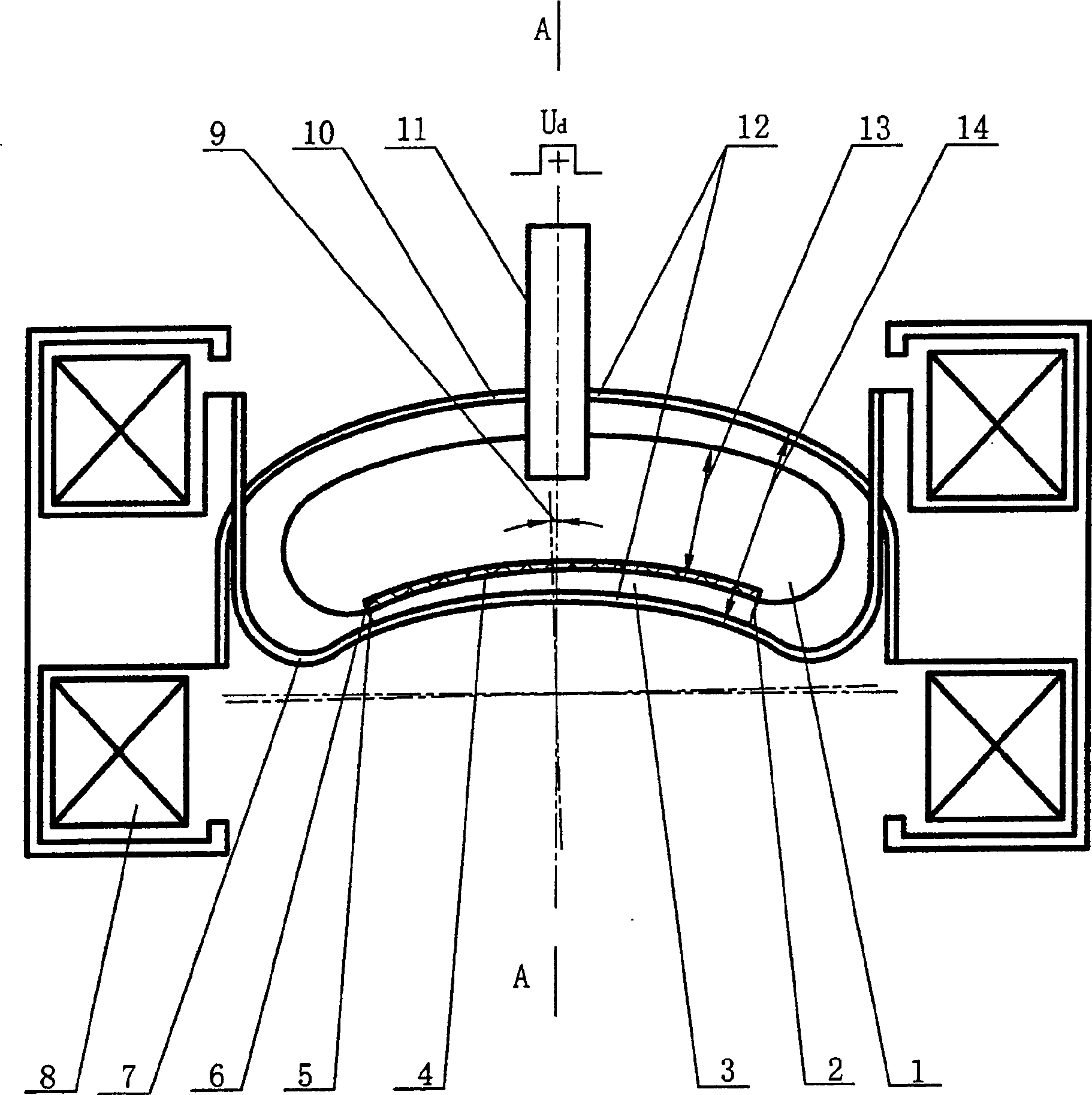 External magnetic insulation ion diode for prdoucing large area strong flow pulse ionic beam