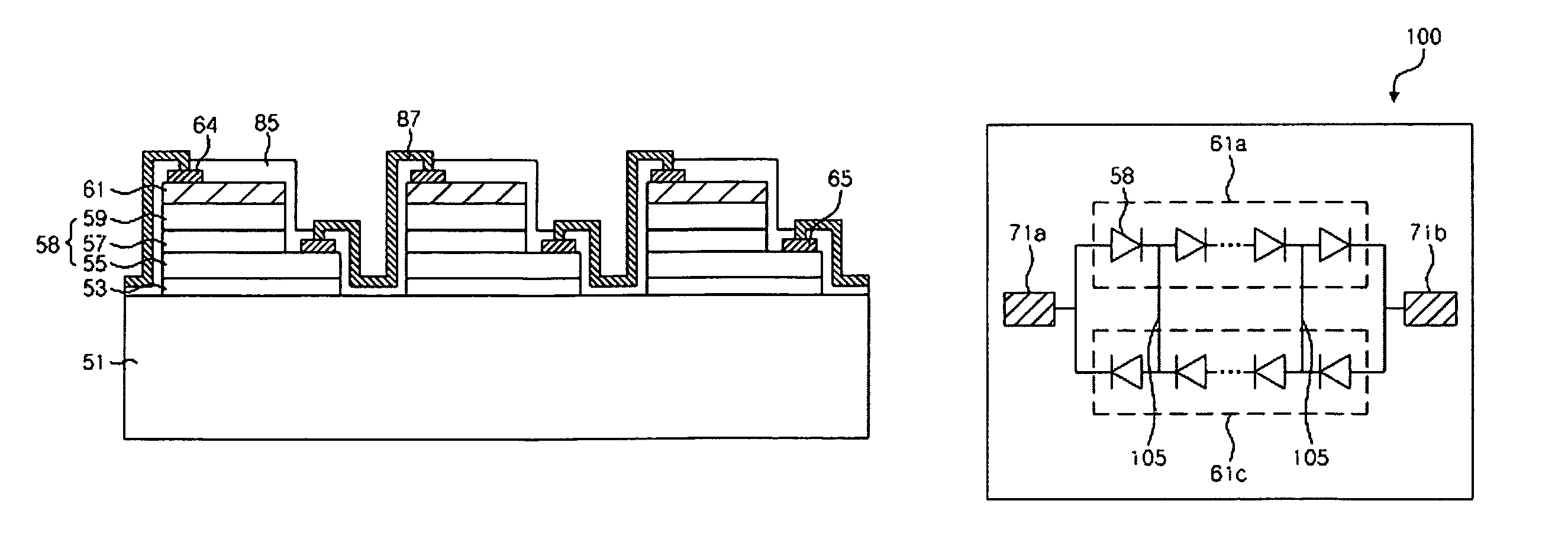 Light emitting device for AC operation