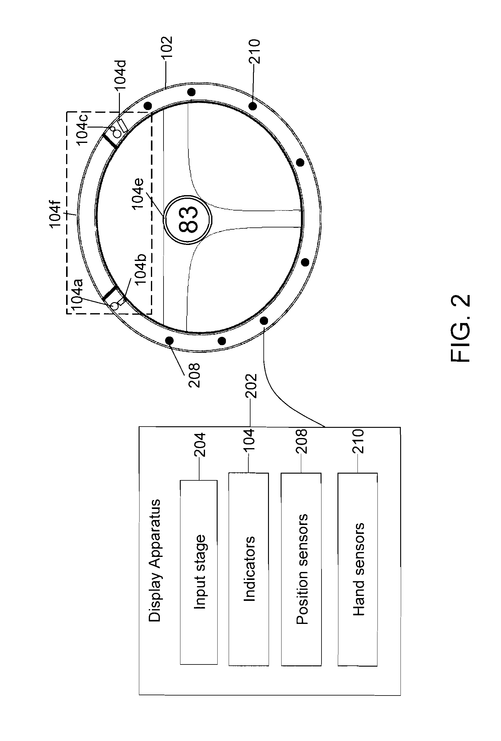 Visual indicators on vehicle steering wheel displayed in response to hand position