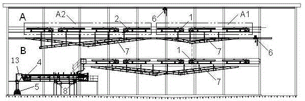 Plant layout structure and plant layout method of multi-stage tables for sorting, concentrate filtering and conveying