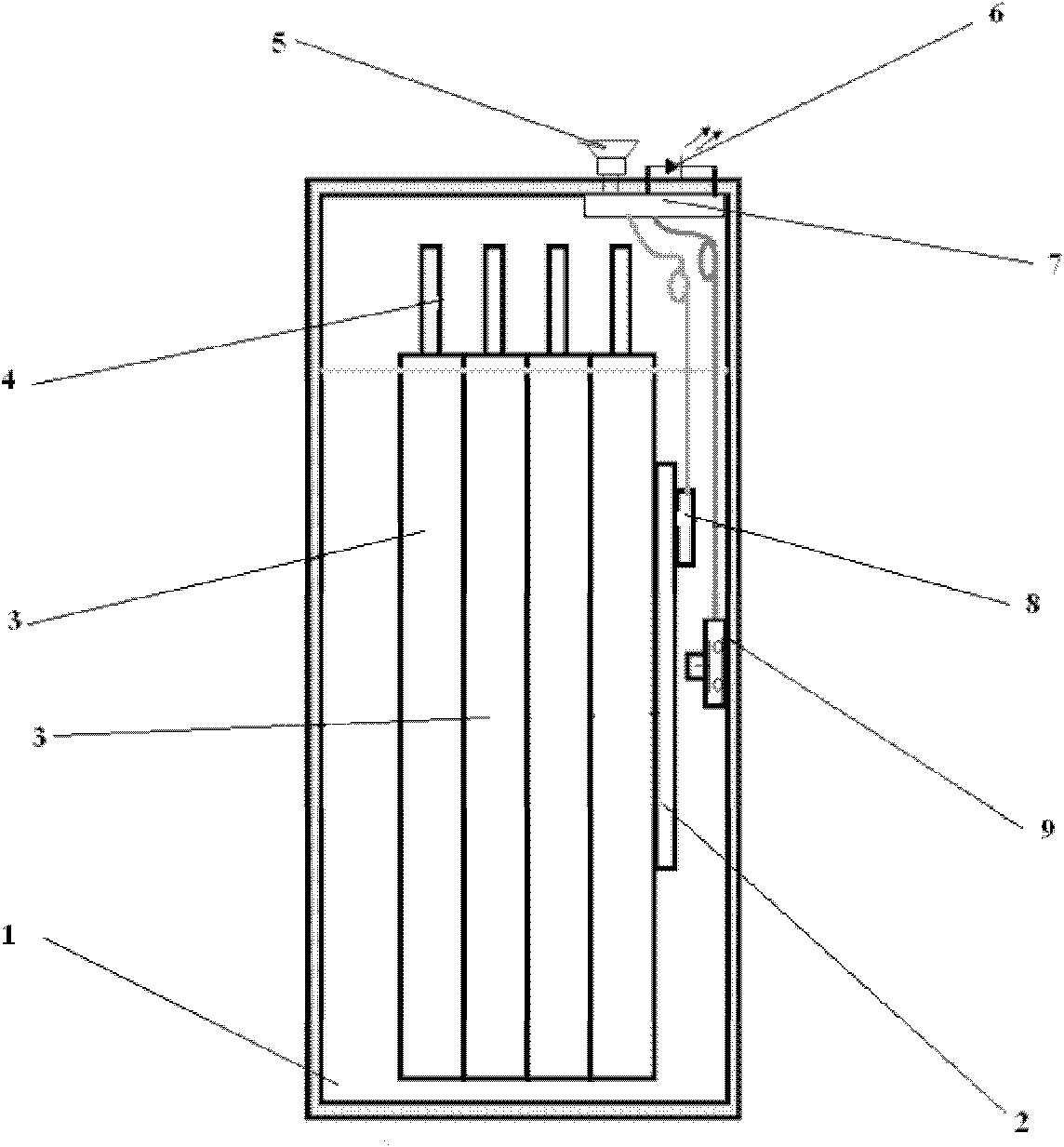 Over-charge and over-heat alarm protecting structure of soft-shell lithium battery