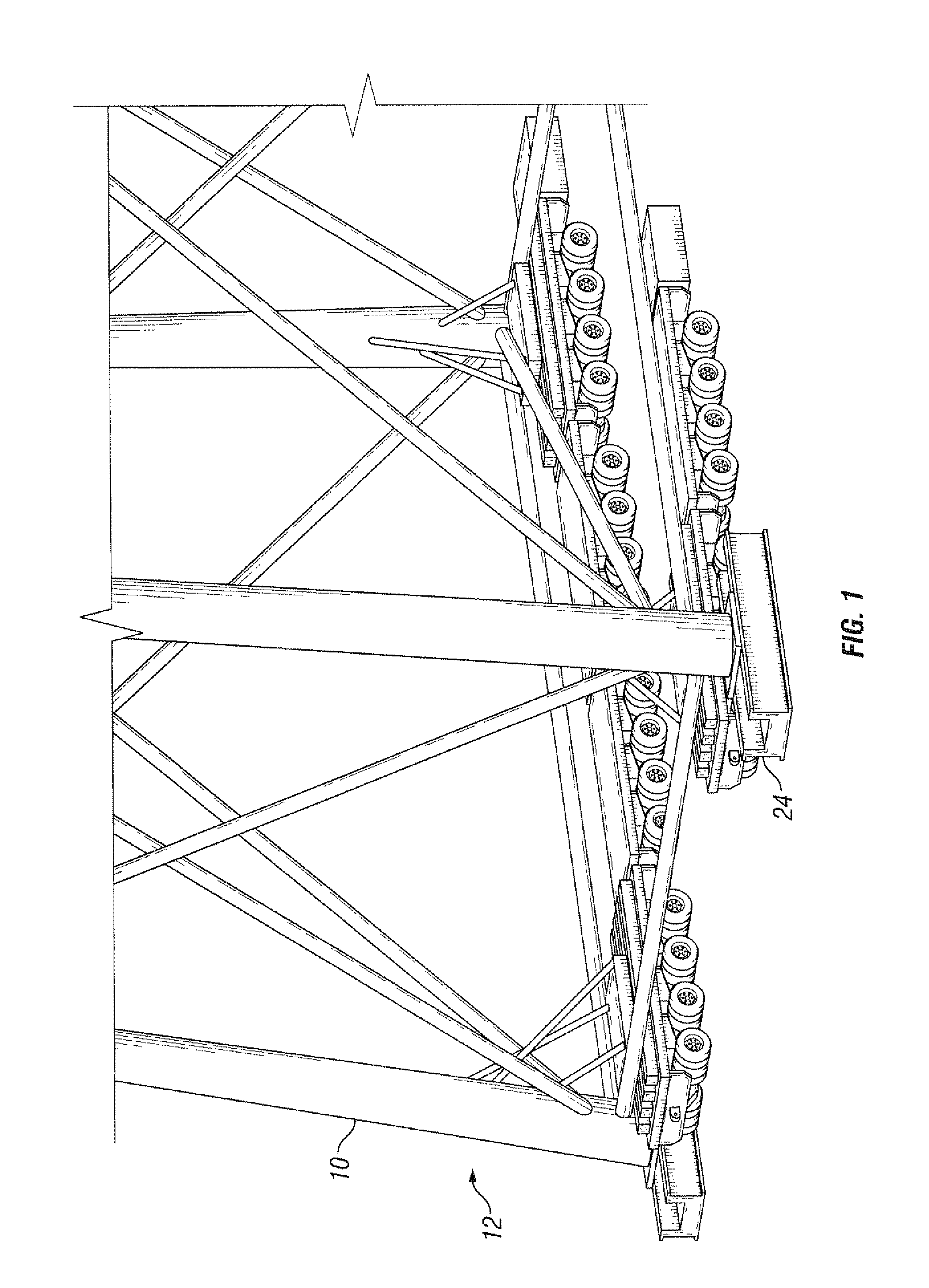 Drilling rig with hinged, retractable outriggers