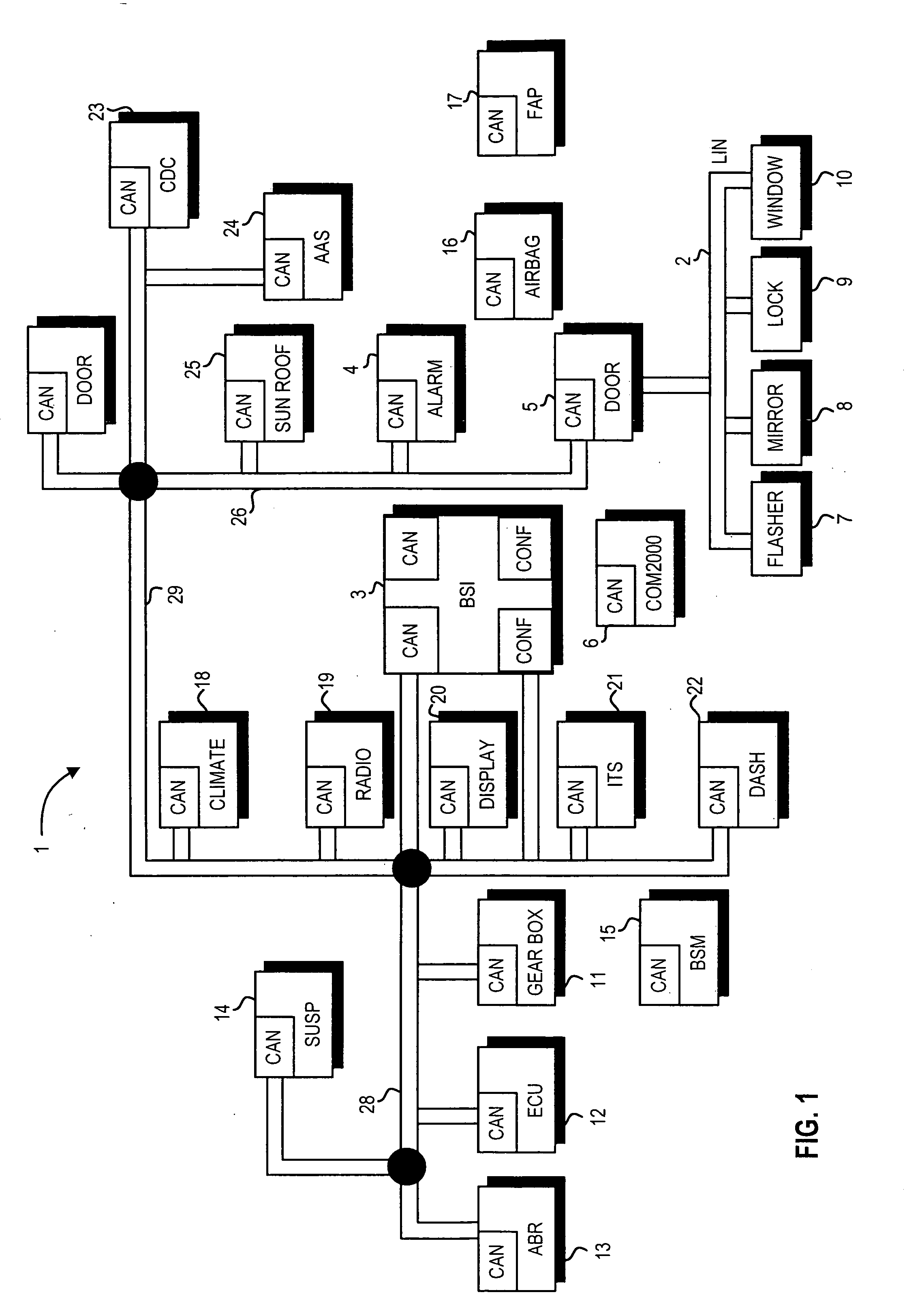 Message buffer for a receiver apparatus on a communications bus