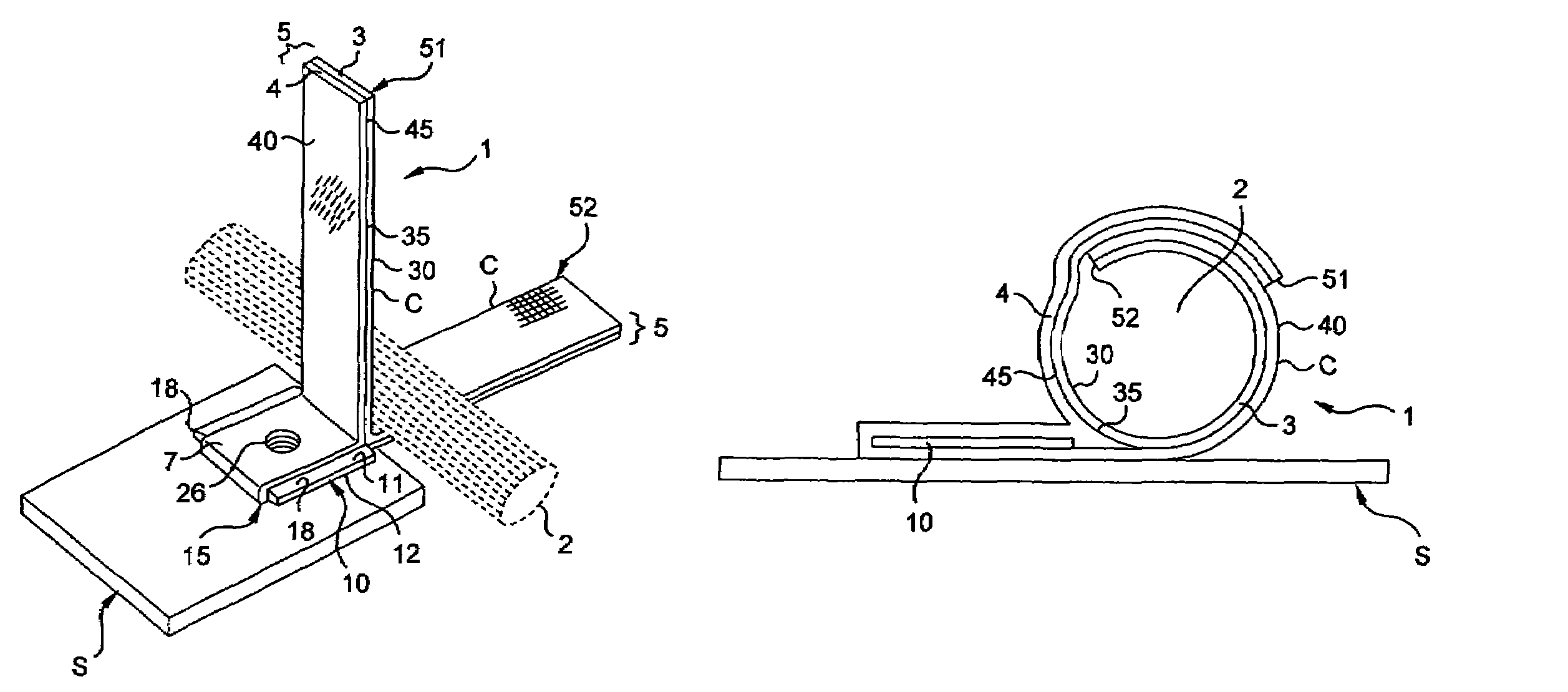 Device for fastening elongate elements to a structure