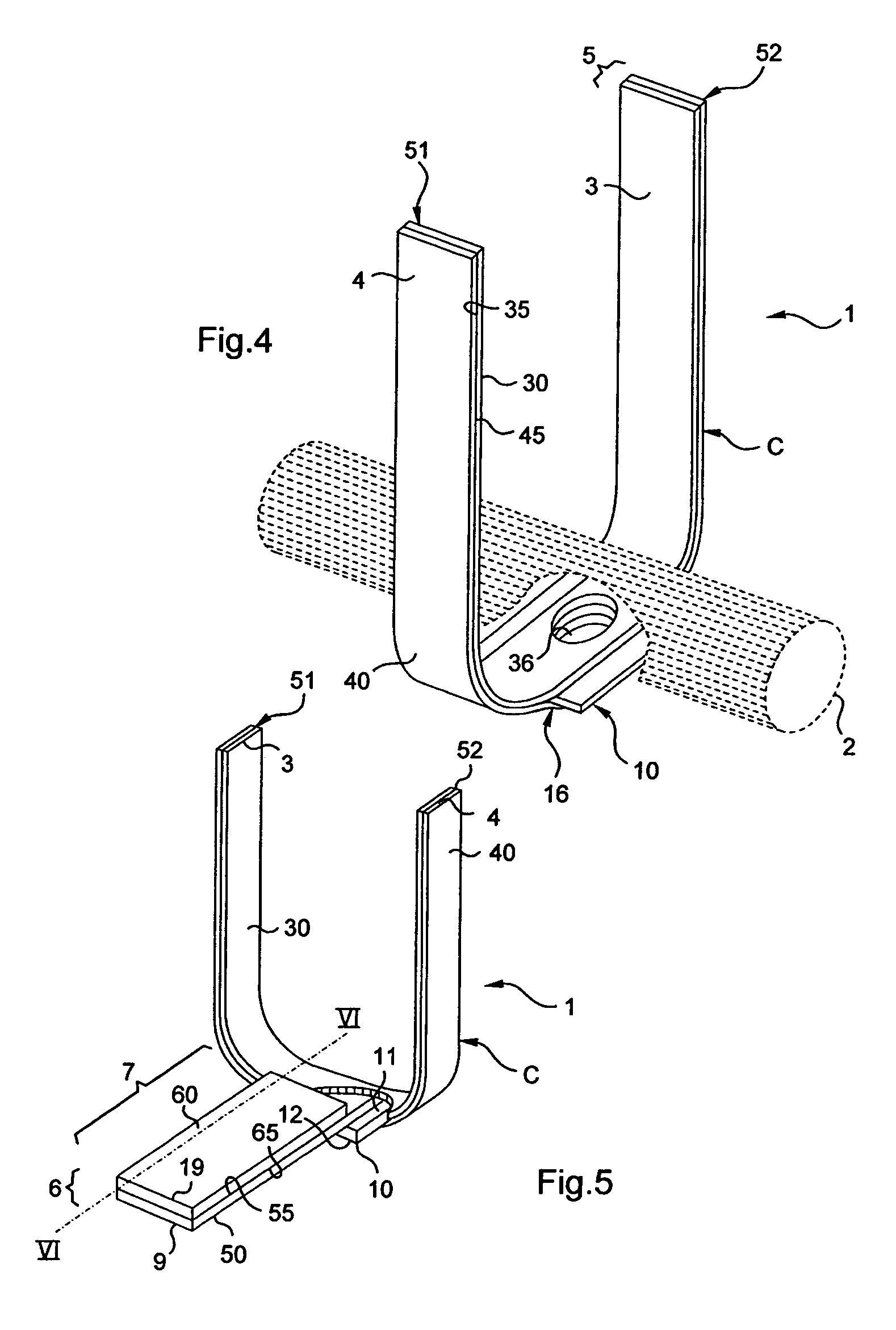 Device for fastening elongate elements to a structure