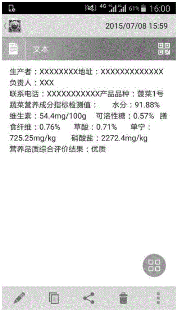 Evaluation and tracing method for nutrition quality information of leafy vegetables