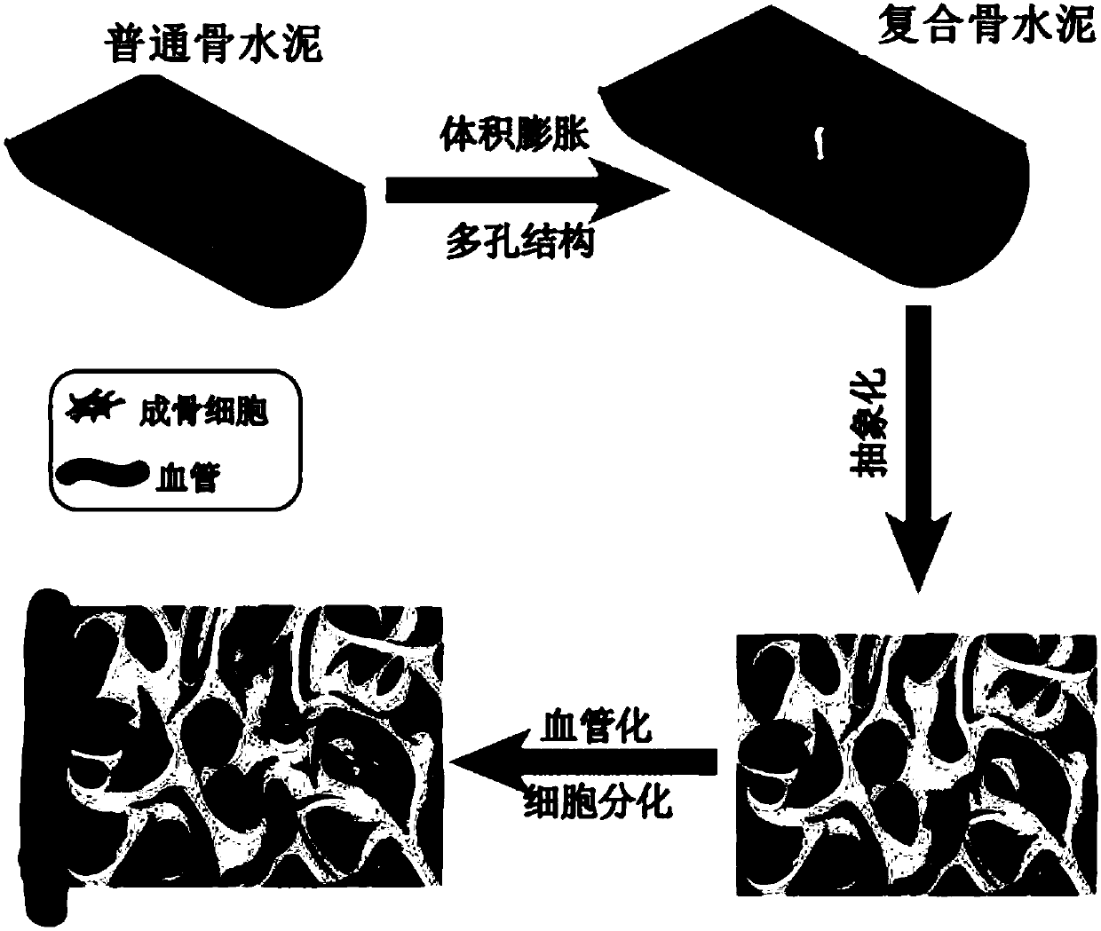 Injectable expanded composite bone cement of bone-imitating trabecula structure and preparation method of injectable expanded composite bone cement