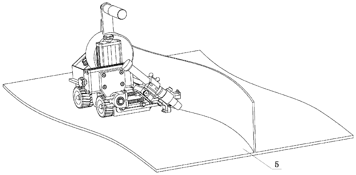 A mig welding torch self-adaptive adjustment device for fillet welds of stiffener structures