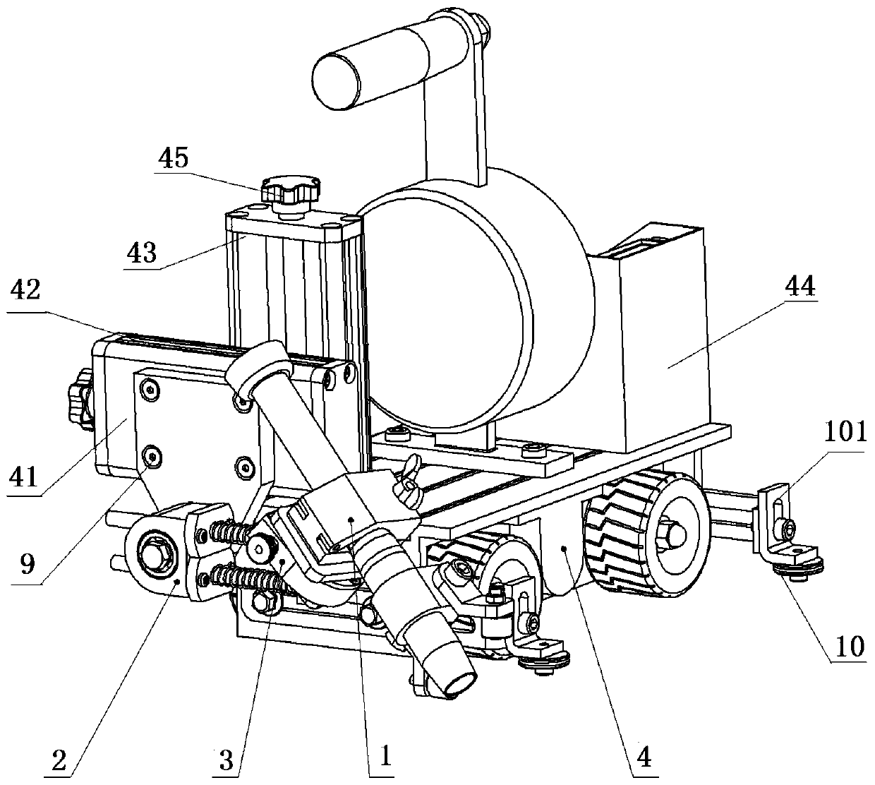 A mig welding torch self-adaptive adjustment device for fillet welds of stiffener structures