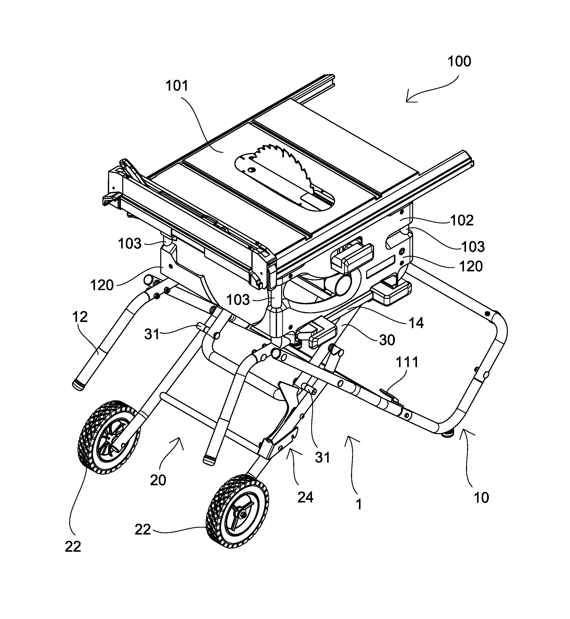 Collapsible stand for table saw