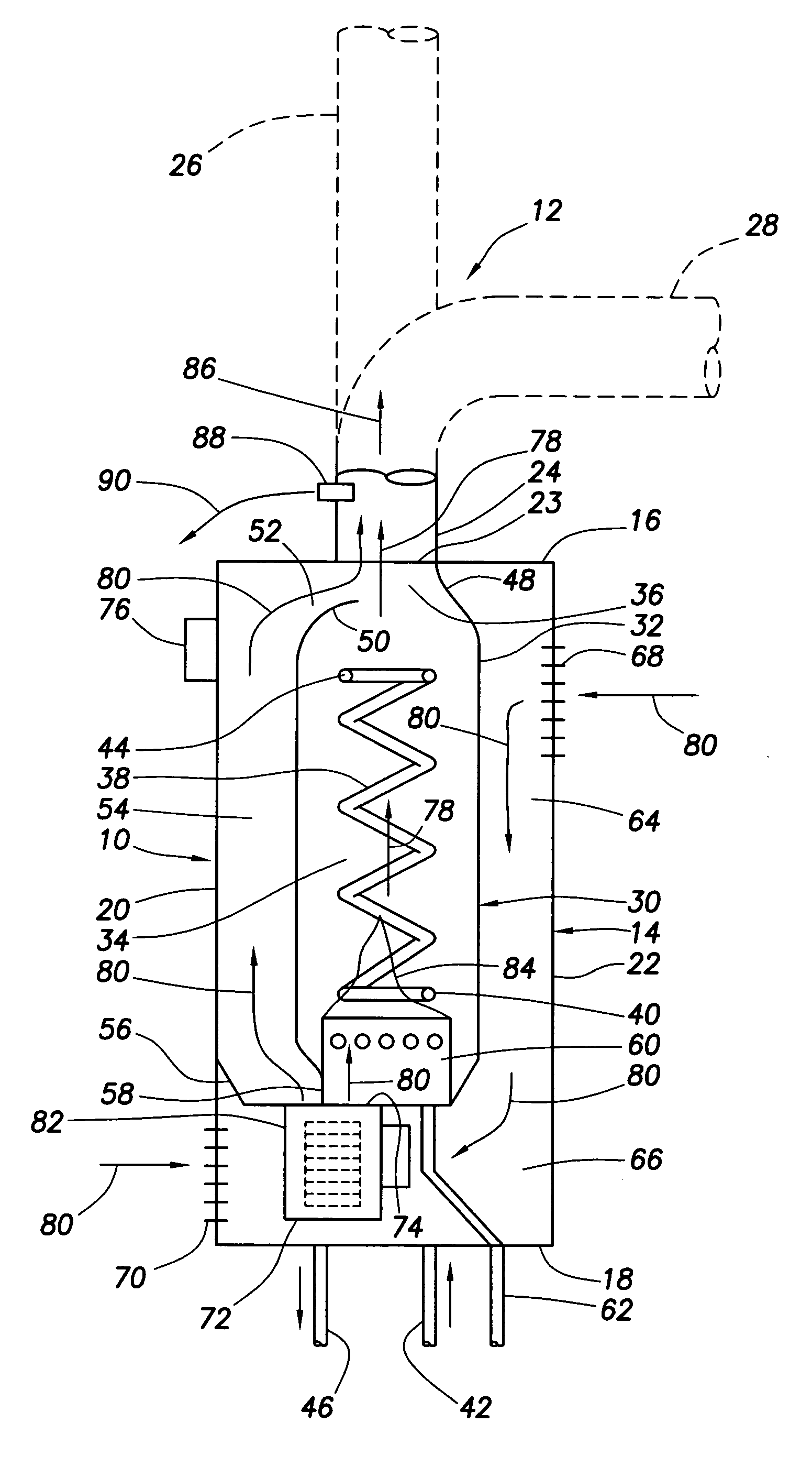 Instantaneous fuel-fired water heater with low temperature plastic vent structure