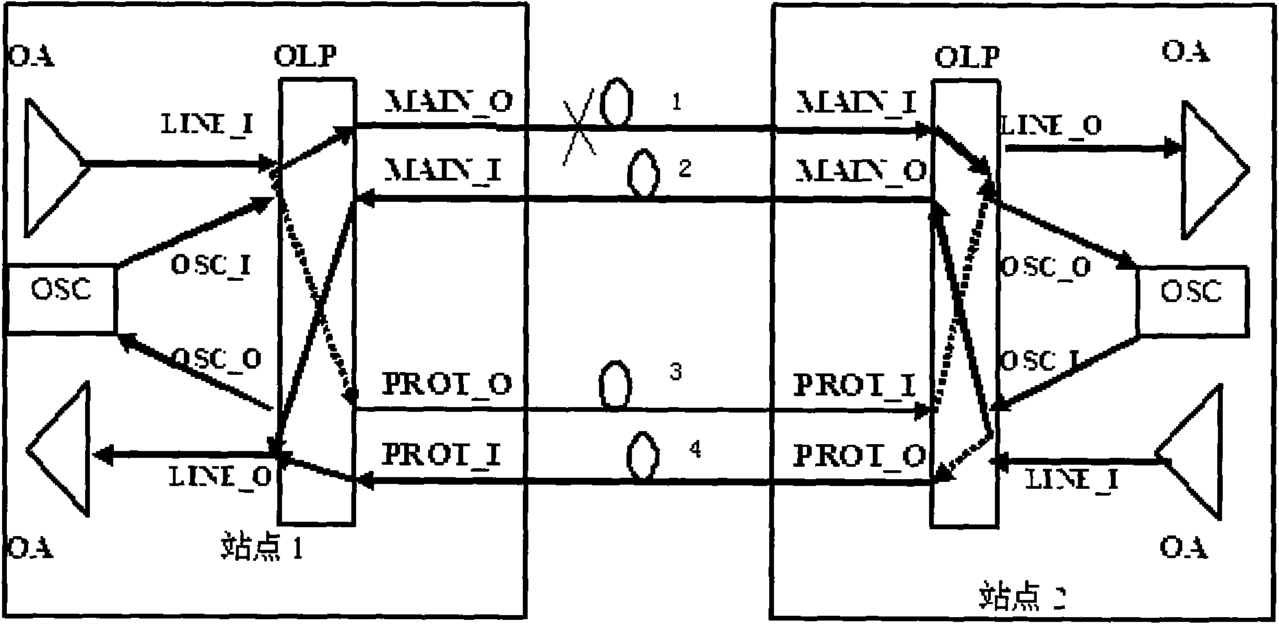 Method for compensating asymmetric line delay caused by OLP (Optical Line Protection) switching