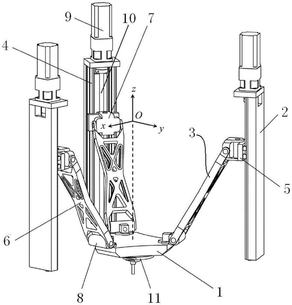 A parallel mechanism with two rotational and one translational degrees of freedom in space