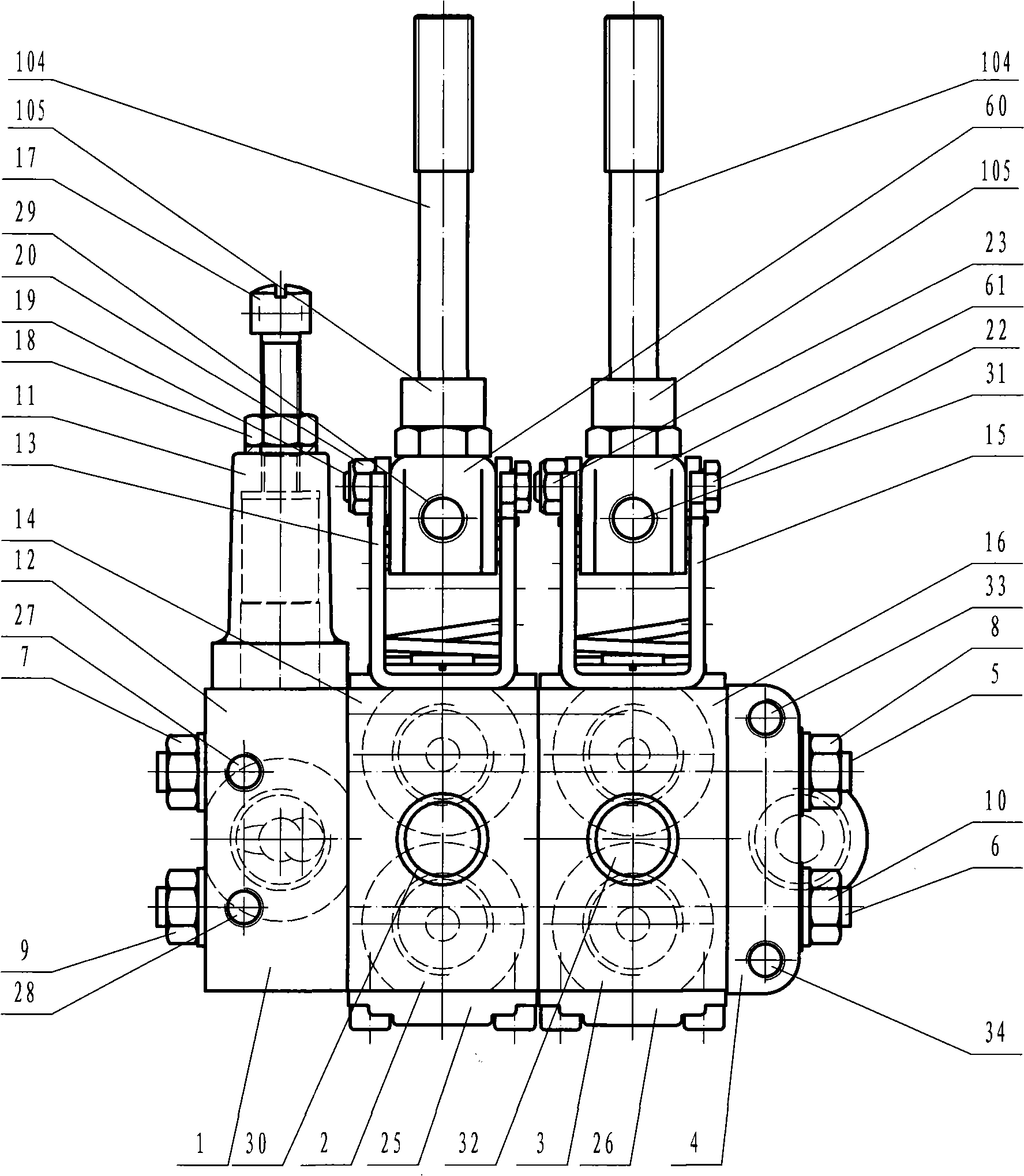 Multi-way reversing valve of hydraulic device