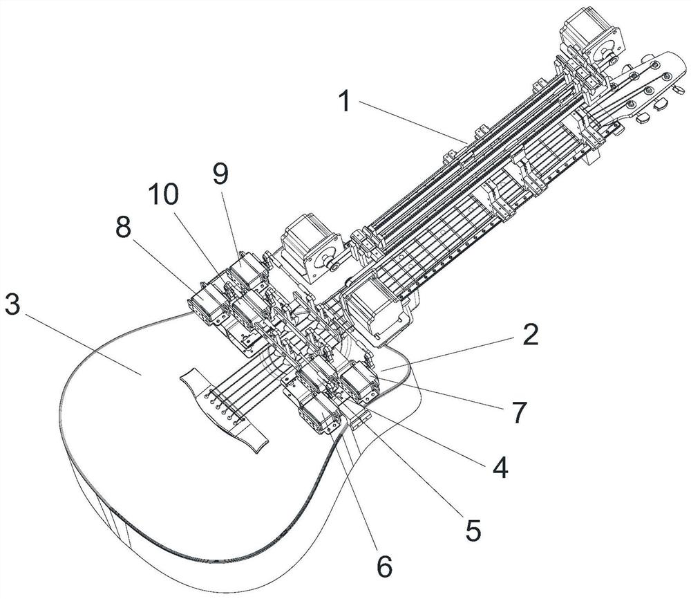 An automatic playing device applied to plucked stringed instruments