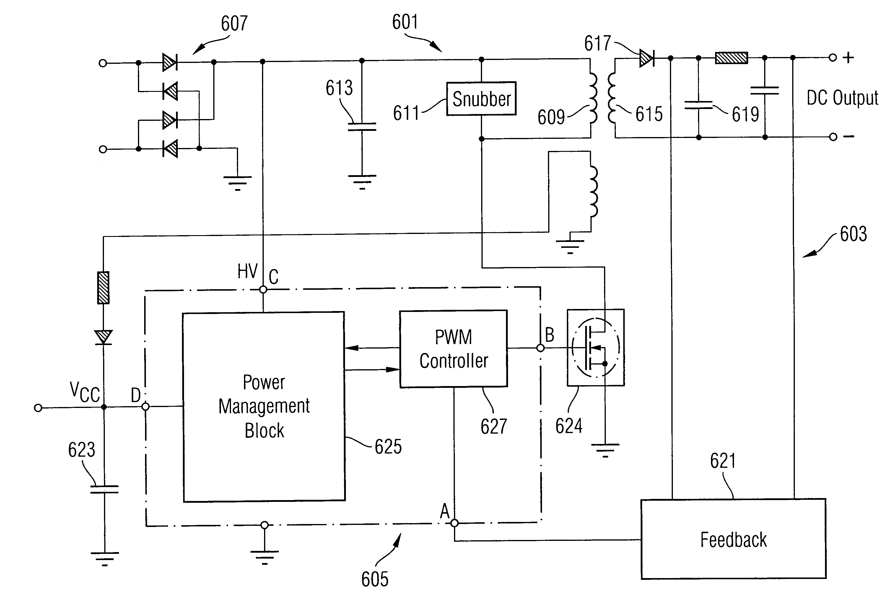 Power supply and method for regulating supply voltage