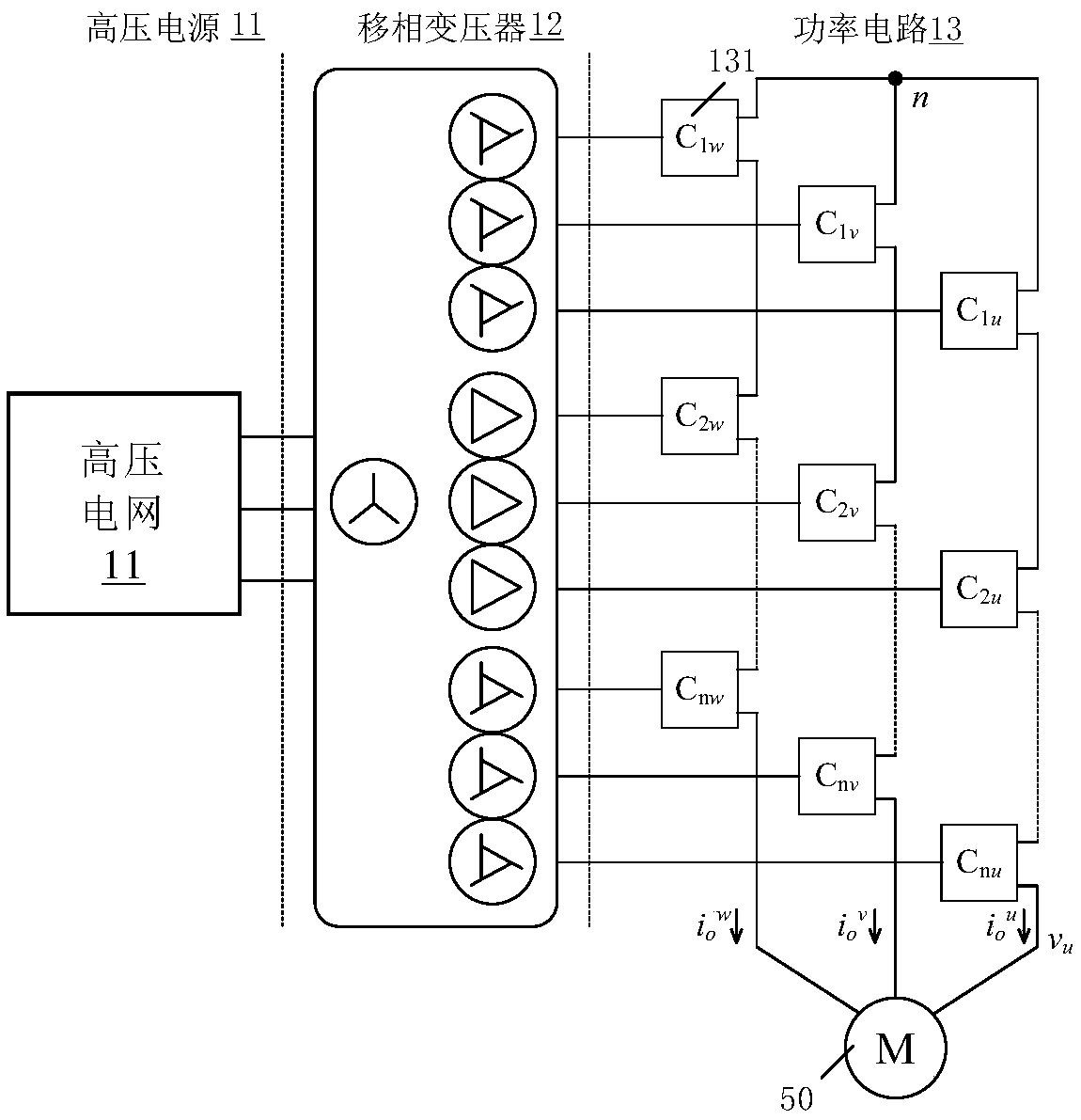 Synchronous switching method of industrial frequency conversion operation based on high-voltage frequency converter motor control system