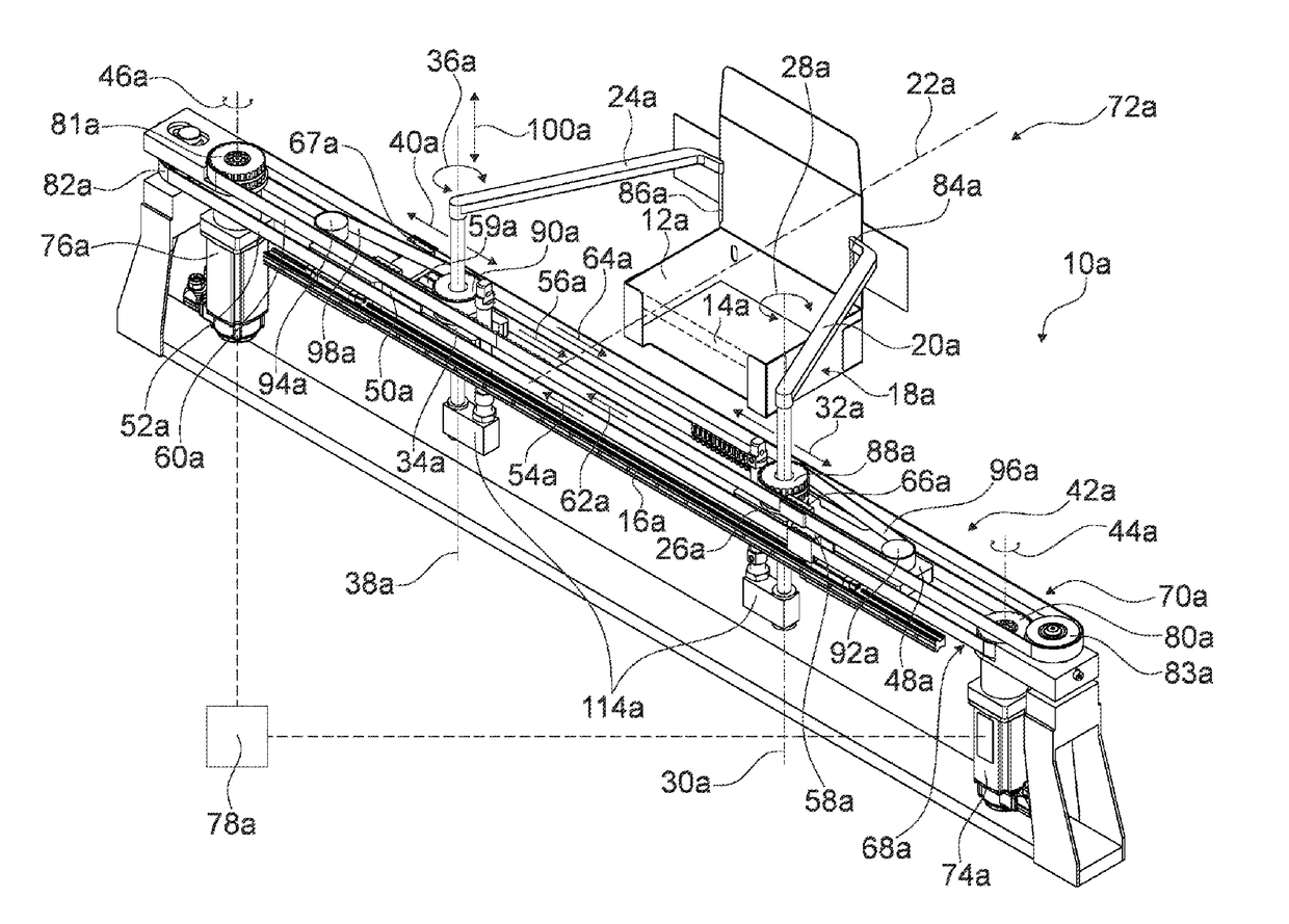 Device, method and packaging machine for processing a packaging container