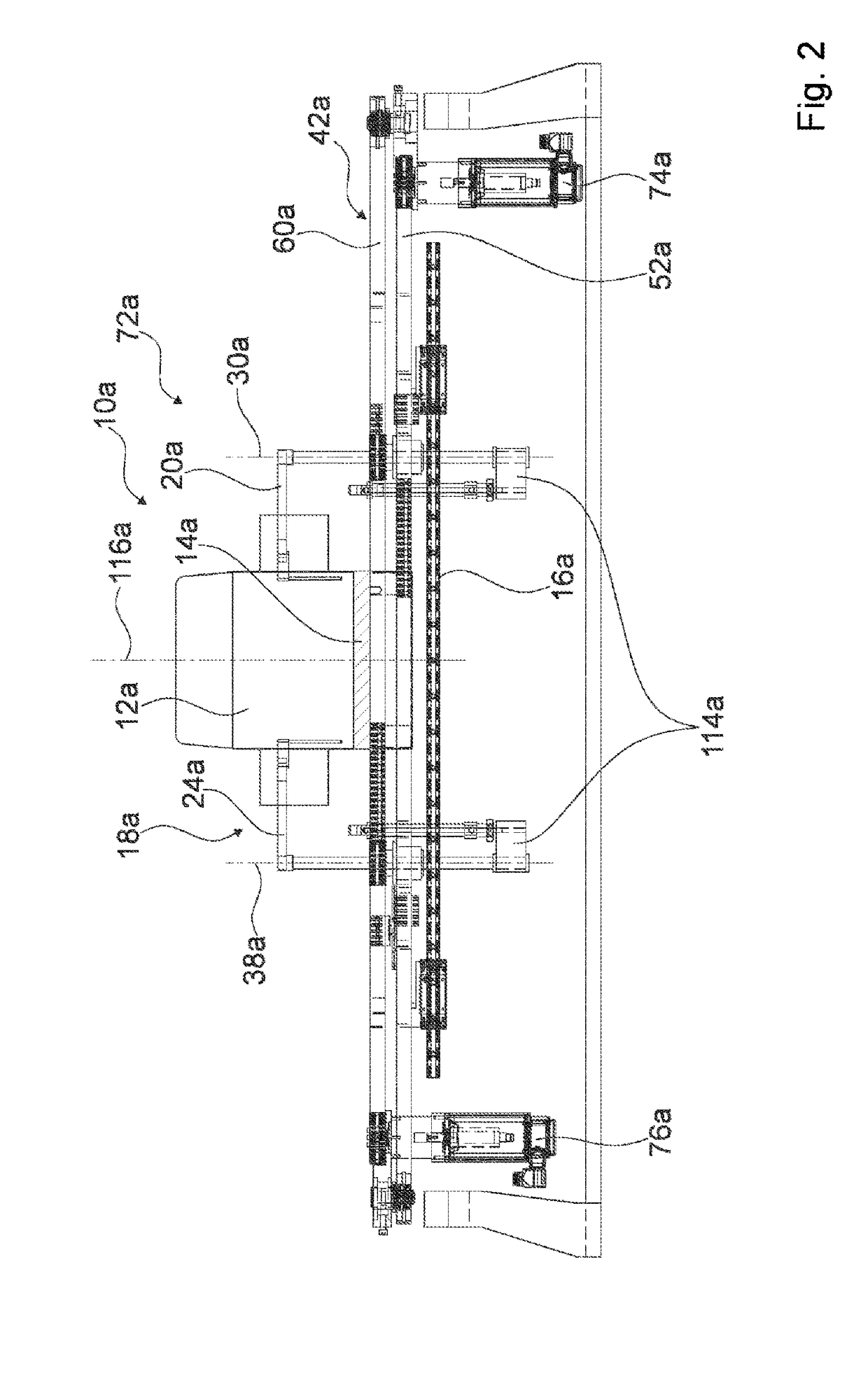 Device, method and packaging machine for processing a packaging container