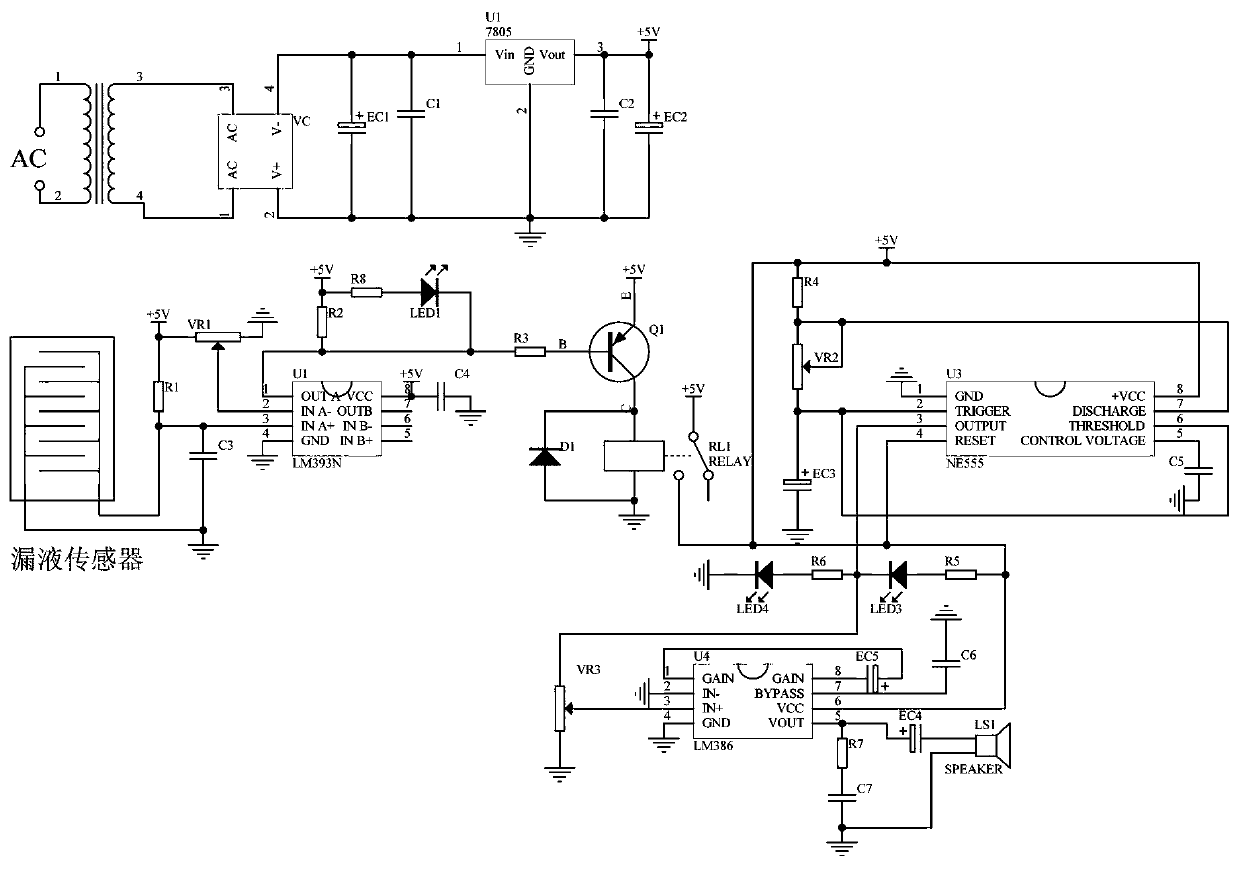 Liquid leakage monitoring alarm circuit of medical equipment