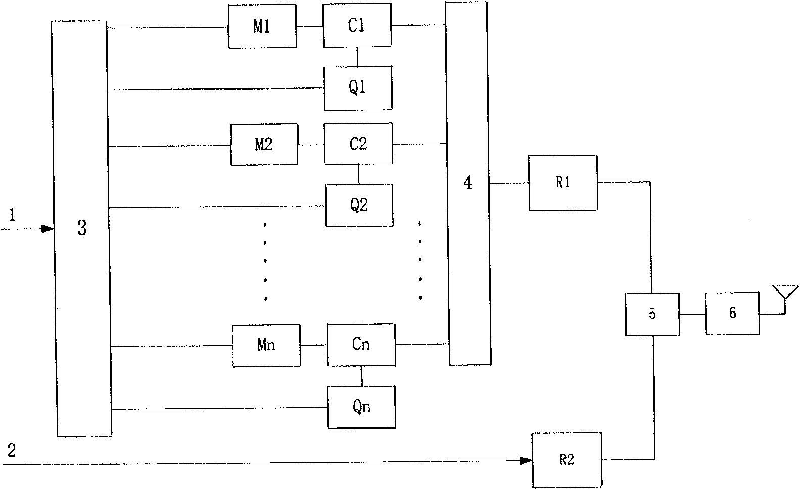 Transmitter based on multiple M dimension parallel modulaticn communication mode