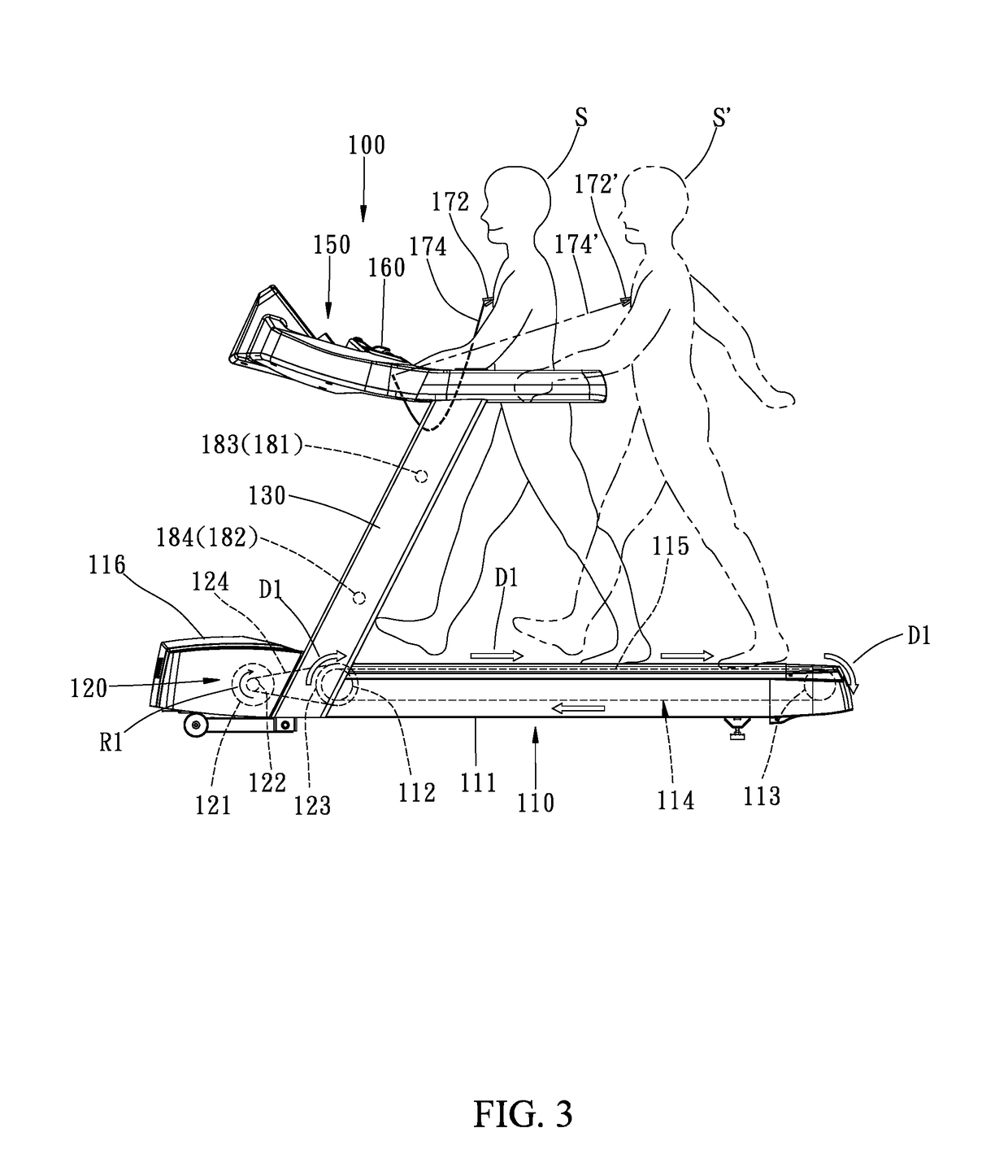 Treadmill which can be driven in both directions