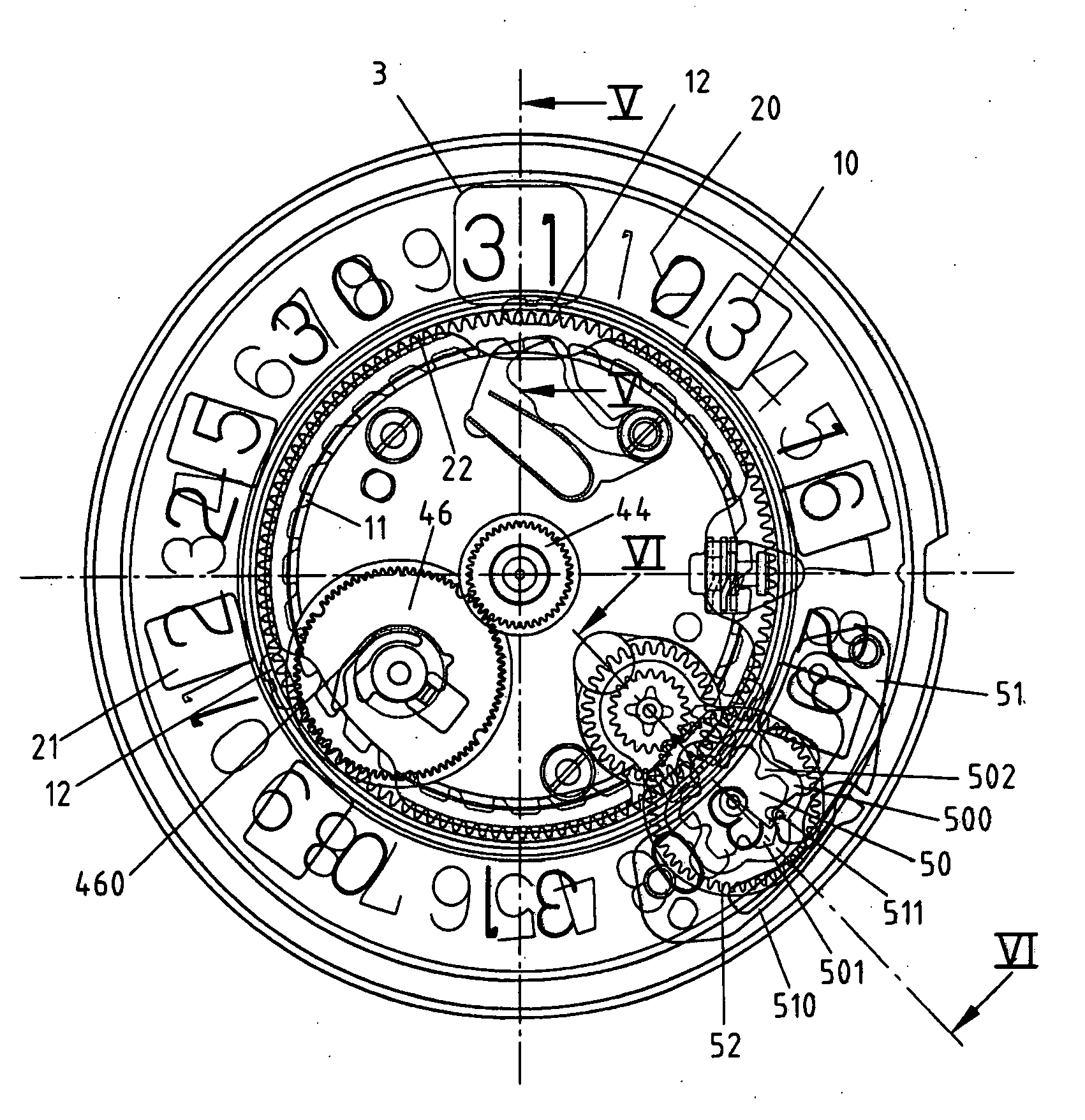 Day of the month display mechanism for watch movement