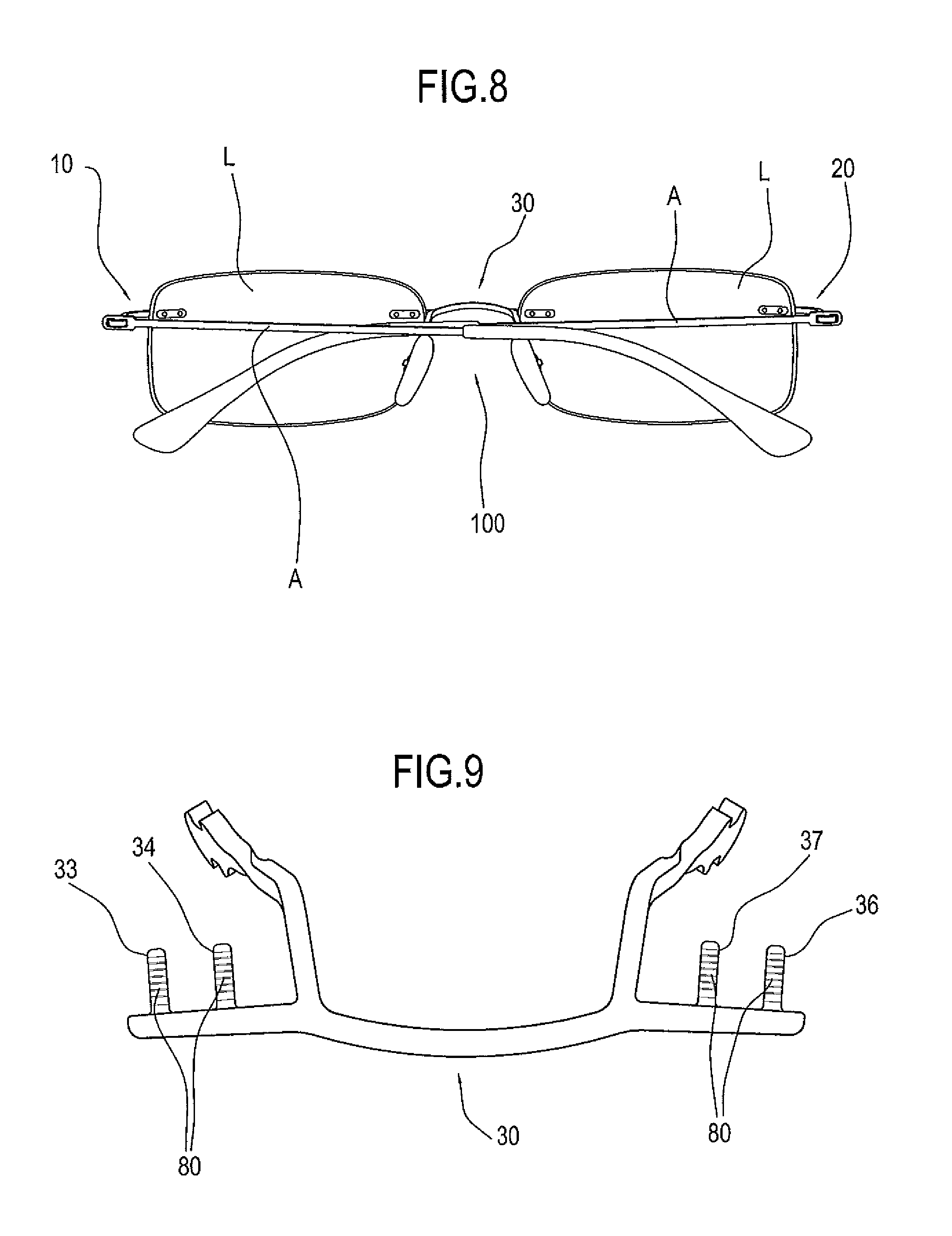 System for fastening bridge and temples in the manufacture of eyeglasses