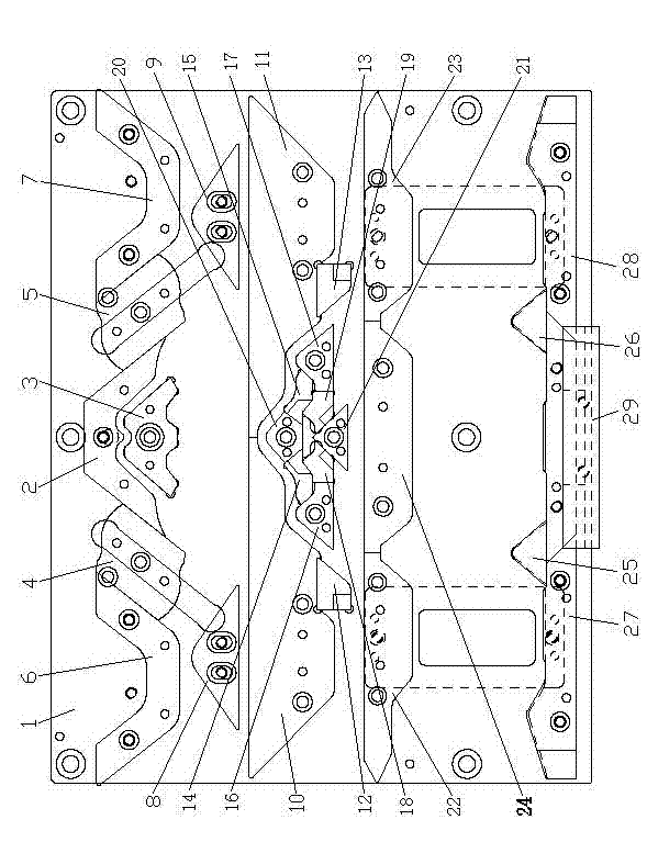 Baseplate of single system flat knitting machine with parallel cardigans