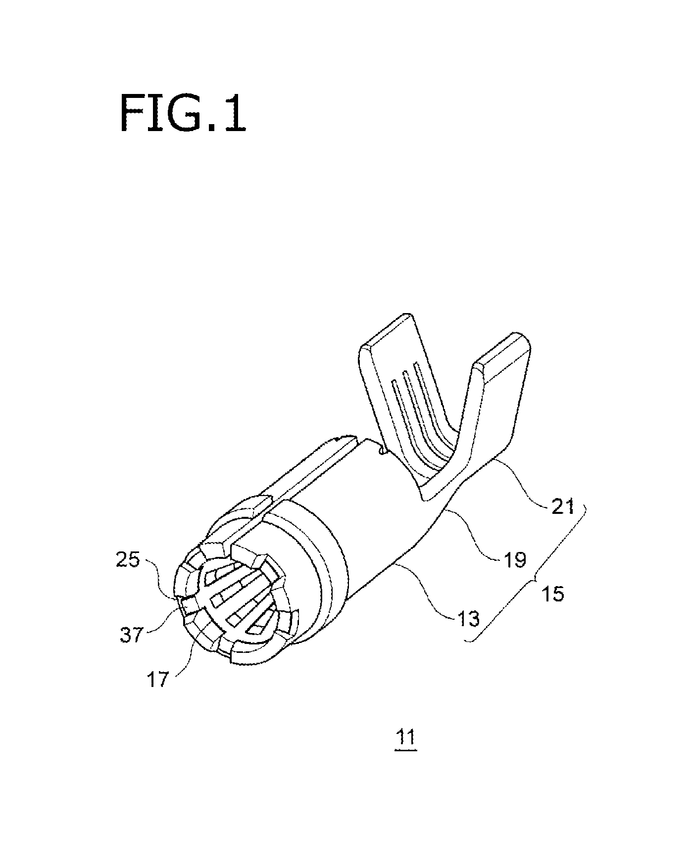 Female terminal having an elastic contact member with a plurality of curved contact portions