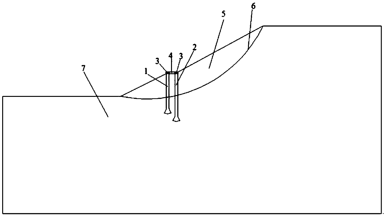 Double-row bottom-expanded long and short combined anti-slide pile for slope supporting