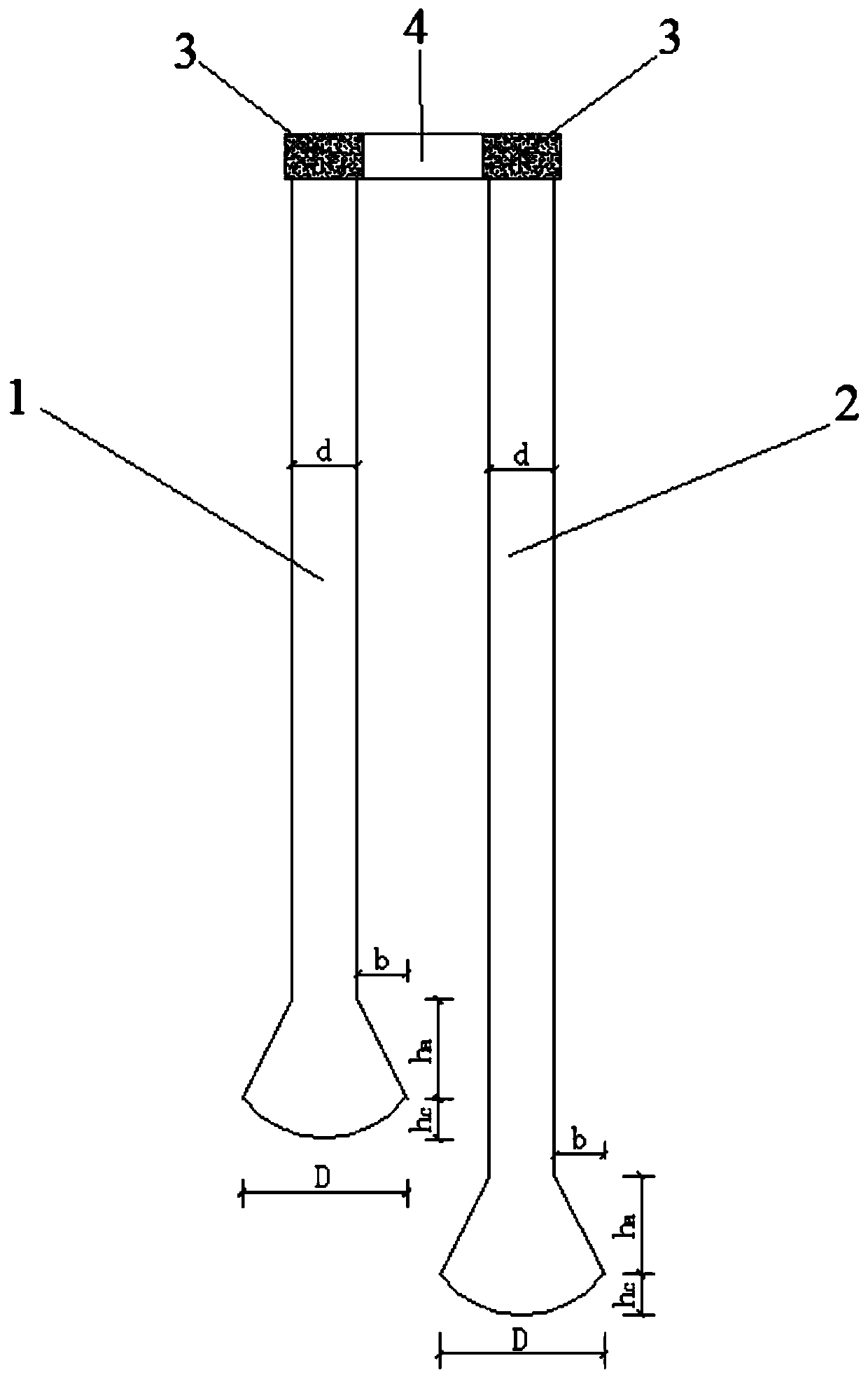 Double-row bottom-expanded long and short combined anti-slide pile for slope supporting