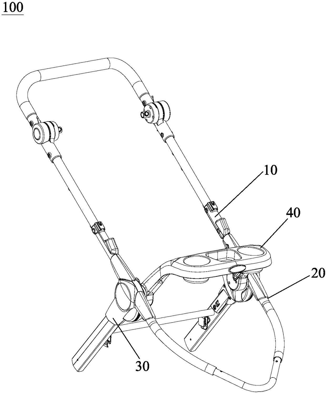 Baby carriage frame with dinner plate