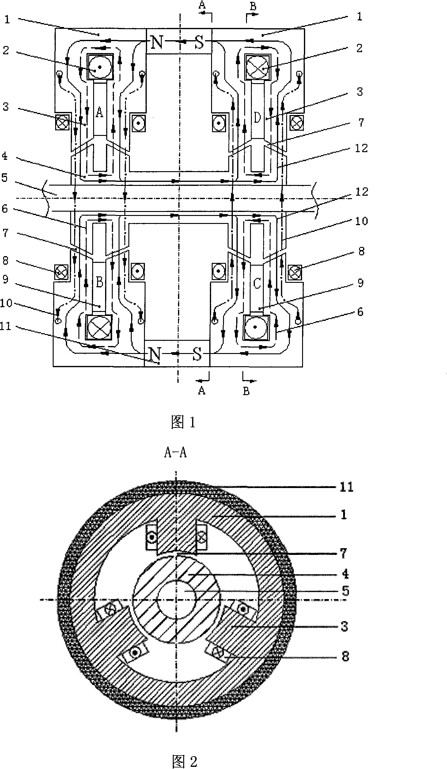 Three freedom degree conical rotor AC-DC hybrid magnetic bearing