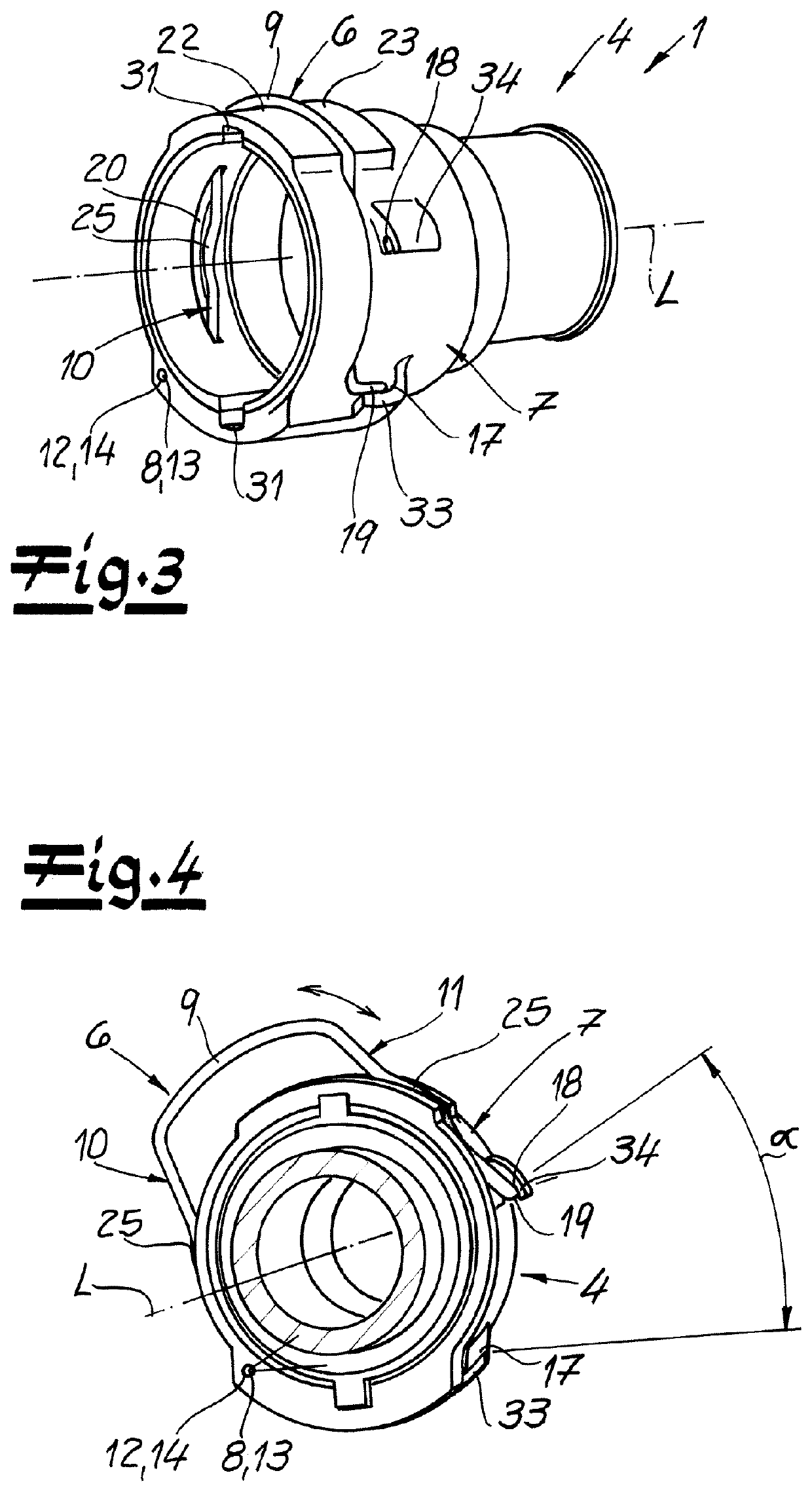 Connector for connection between two fluid-conveying elements