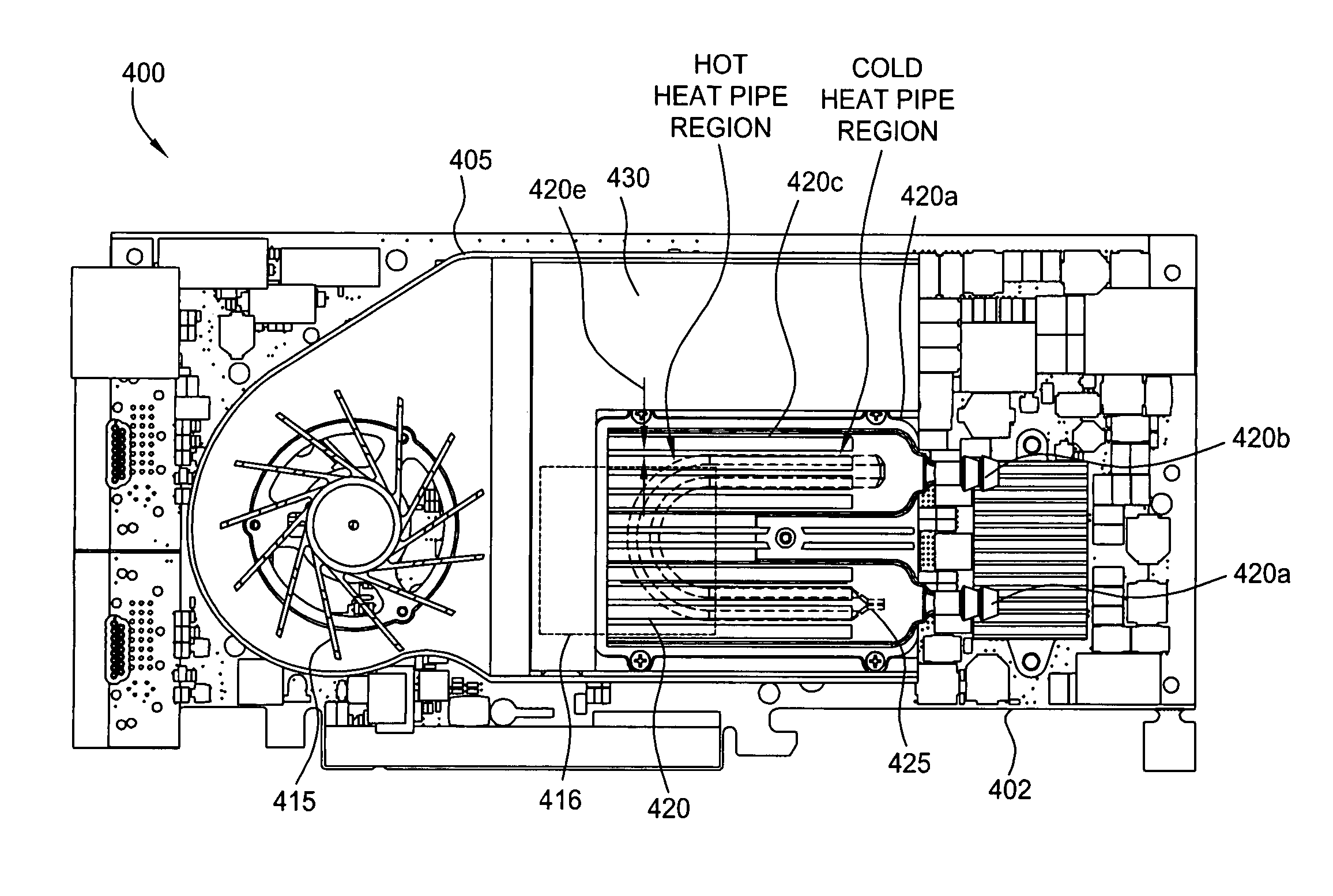 Embedded heat pipe in a hybrid cooling system