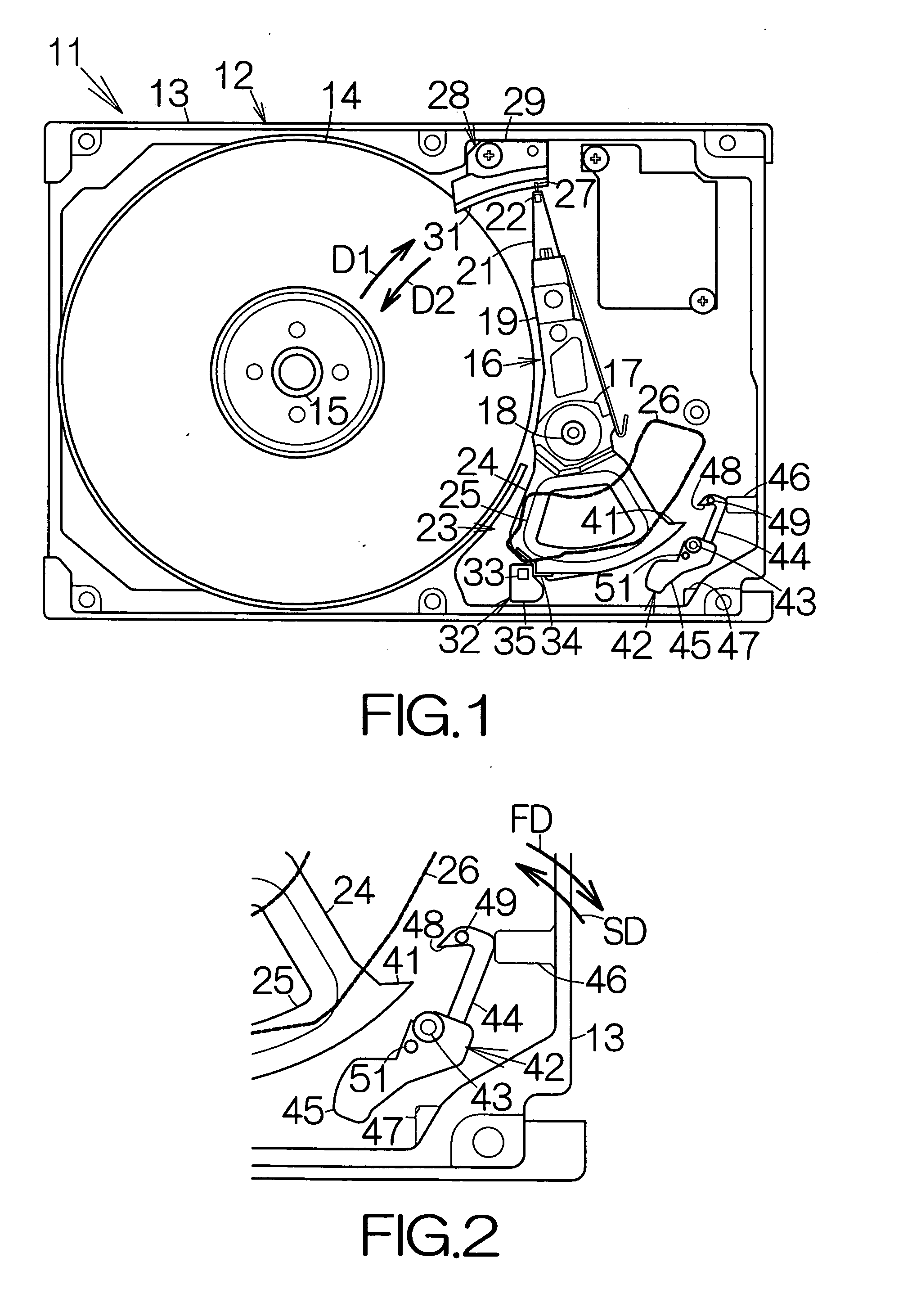 Recording medium drive including latch member for head actuator member