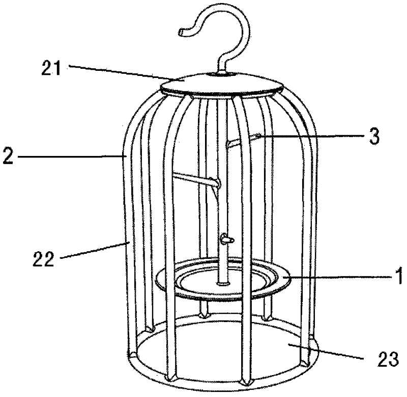 Outdoor bird feeding trough in shape of birdcage