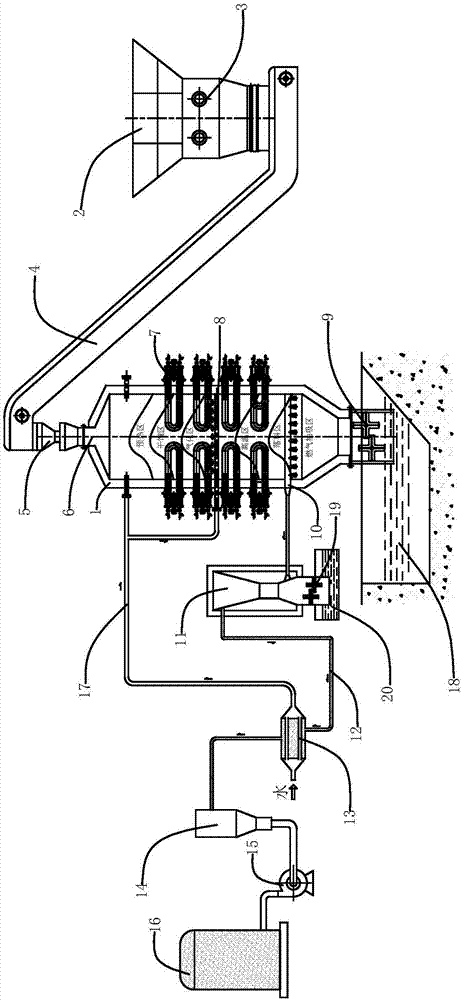 Down suction type radiation tube biomass gasification producer and down suction type radiation tube biomass gasification system