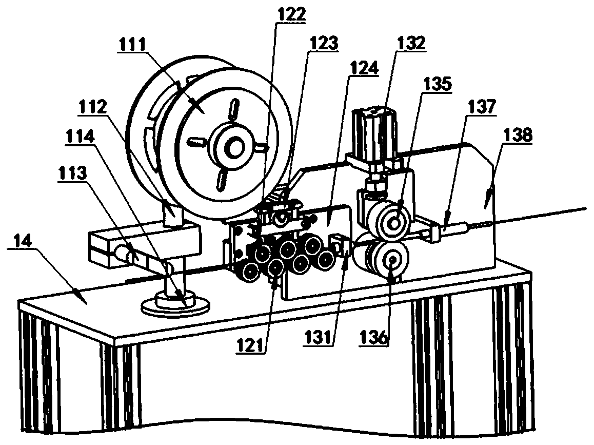 Shearing and wire tightening device for automatic tying equipment of wine jar