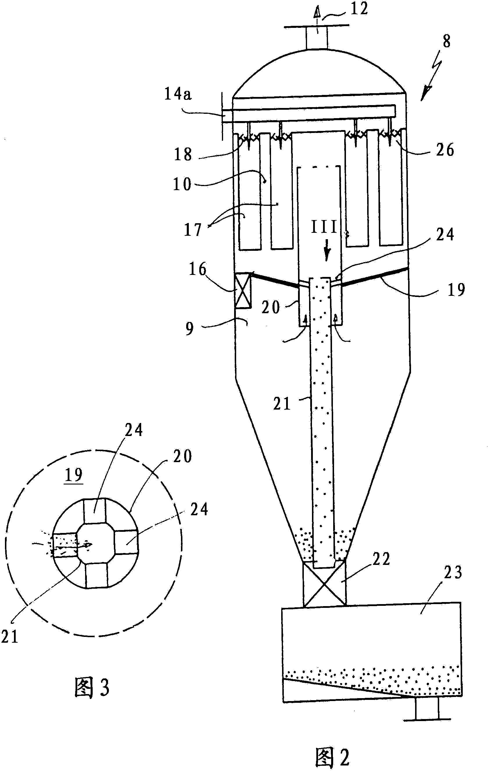 Method and installation for separating acid components, dust and tar from hot gases of gasification installations