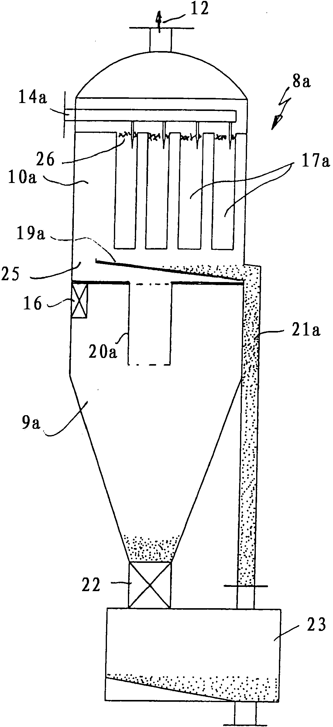 Method and installation for separating acid components, dust and tar from hot gases of gasification installations