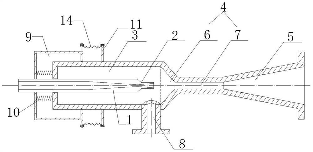 An injector with automatically adjustable nozzle outlet position