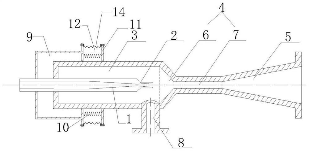 An injector with automatically adjustable nozzle outlet position