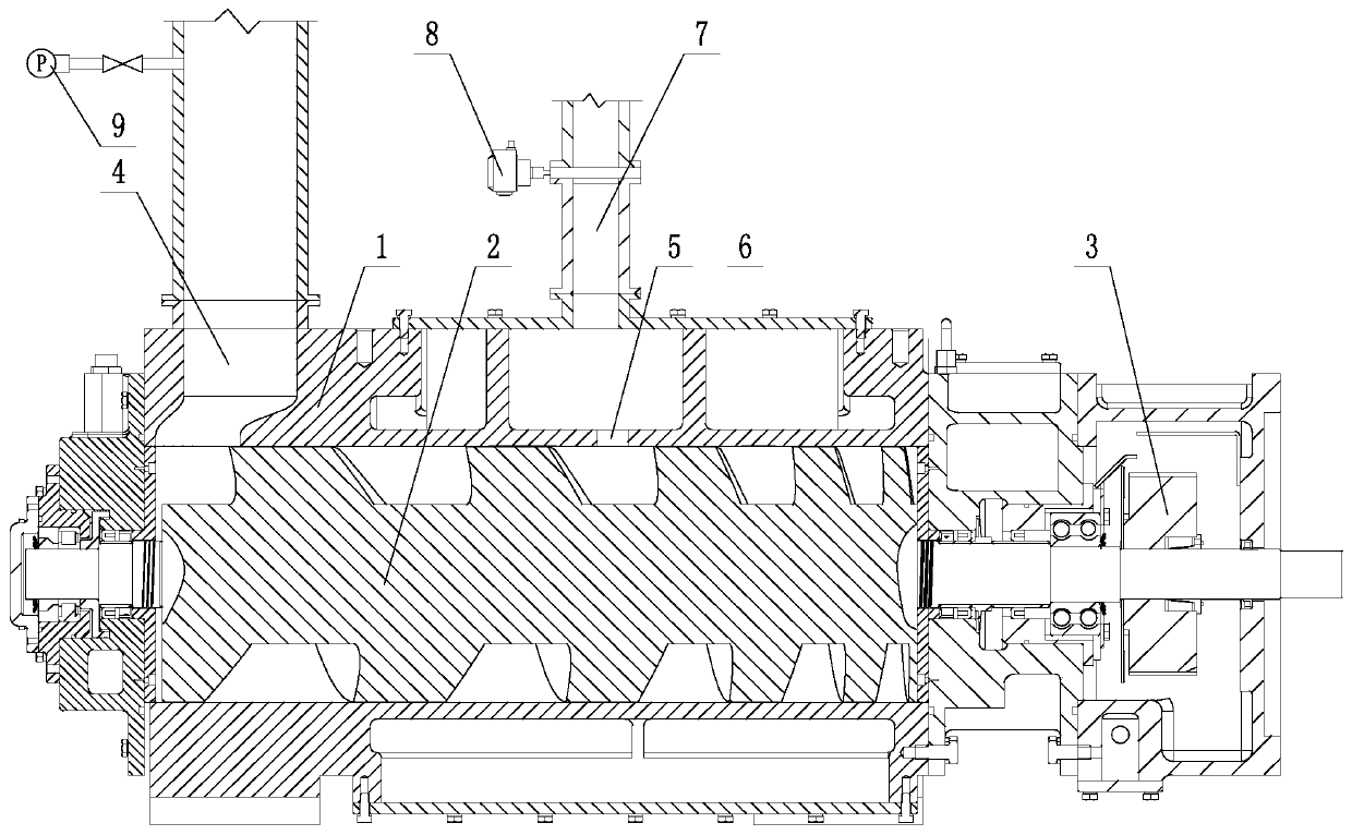 A horizontal oil-free screw vacuum pump with overpressure exhaust function