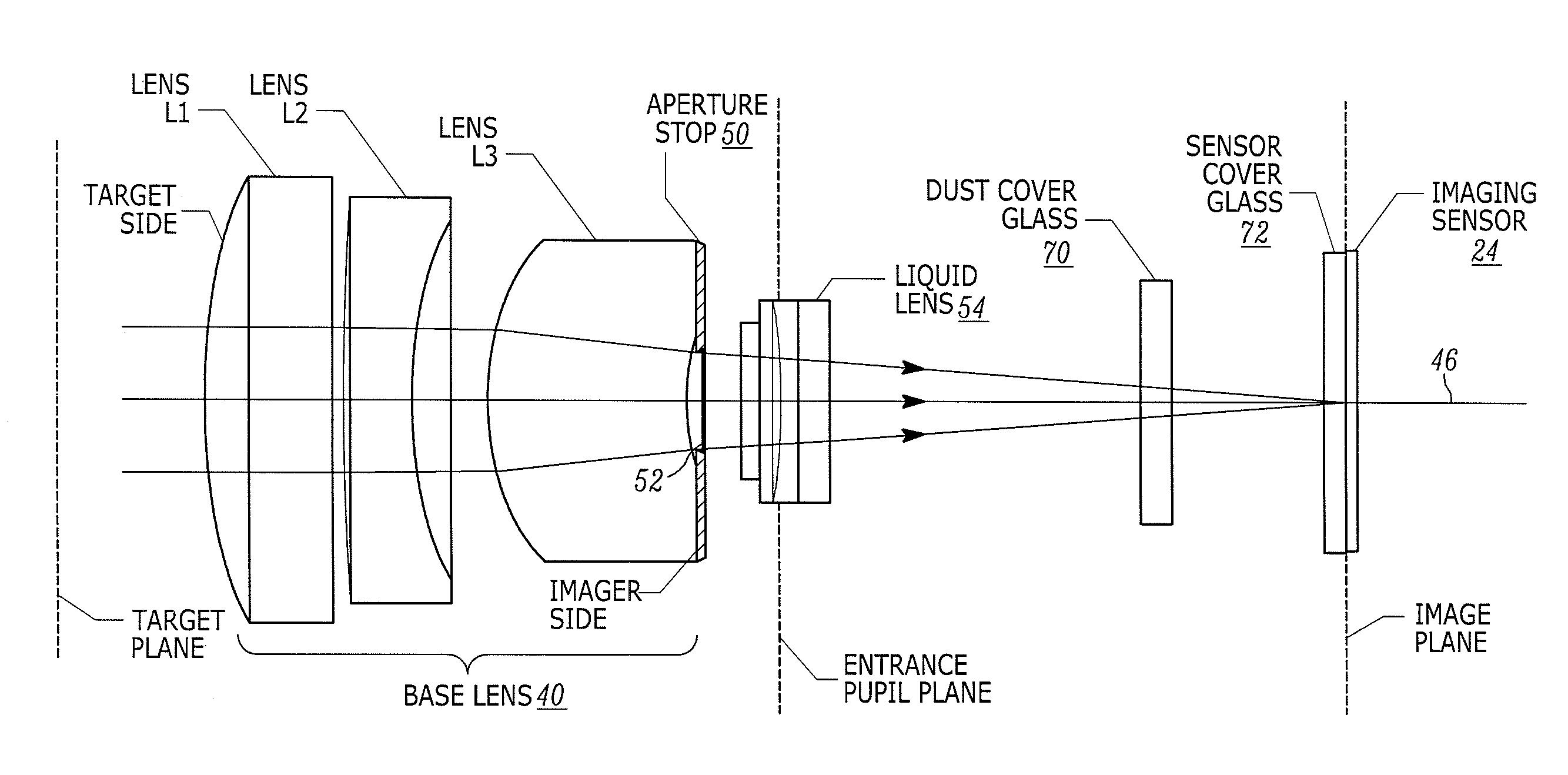 Arrangement for and method of imaging targets with improved light collecting efficiency over extended range of working distances