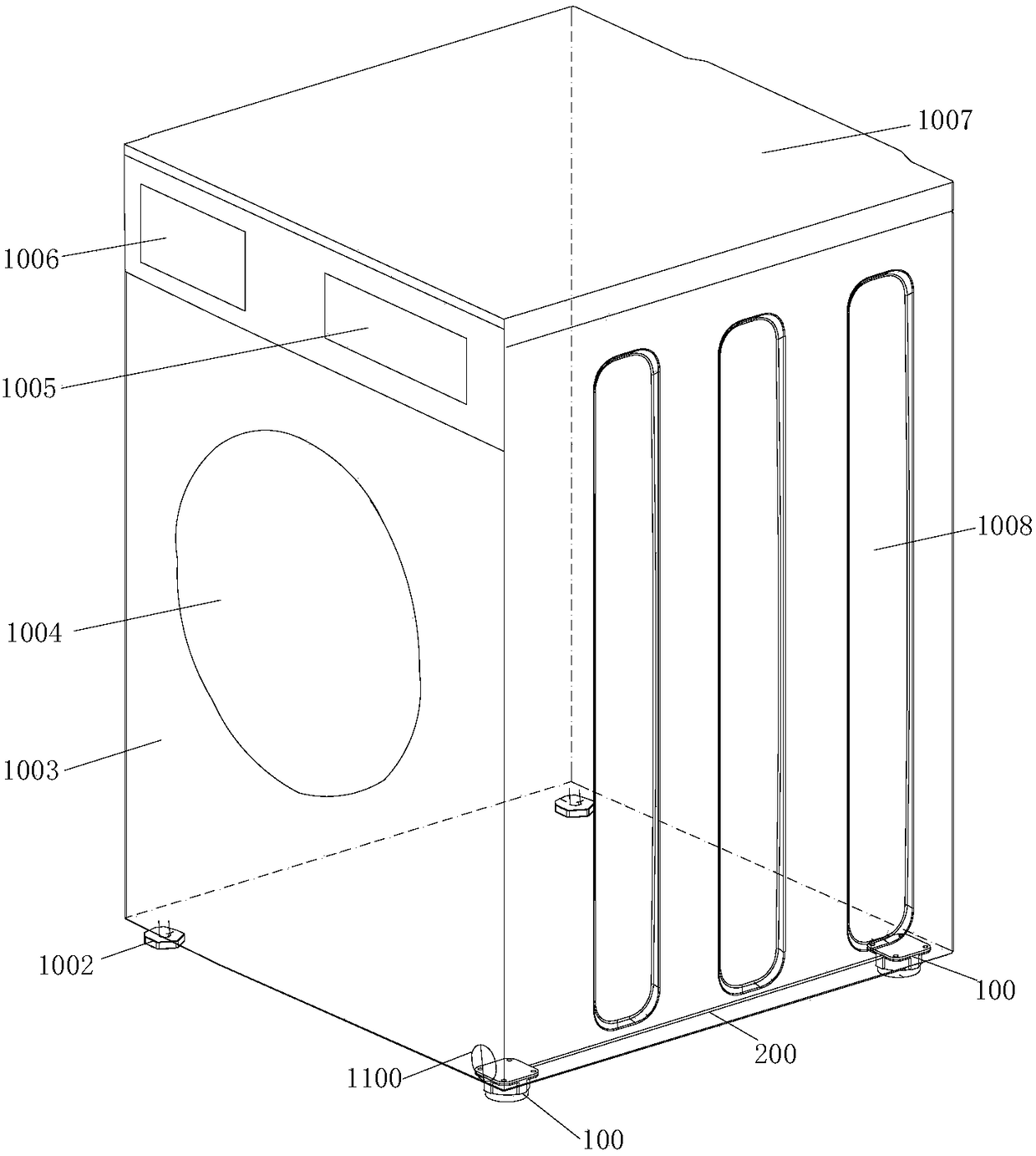 Bottom foot for household appliance and household appliance