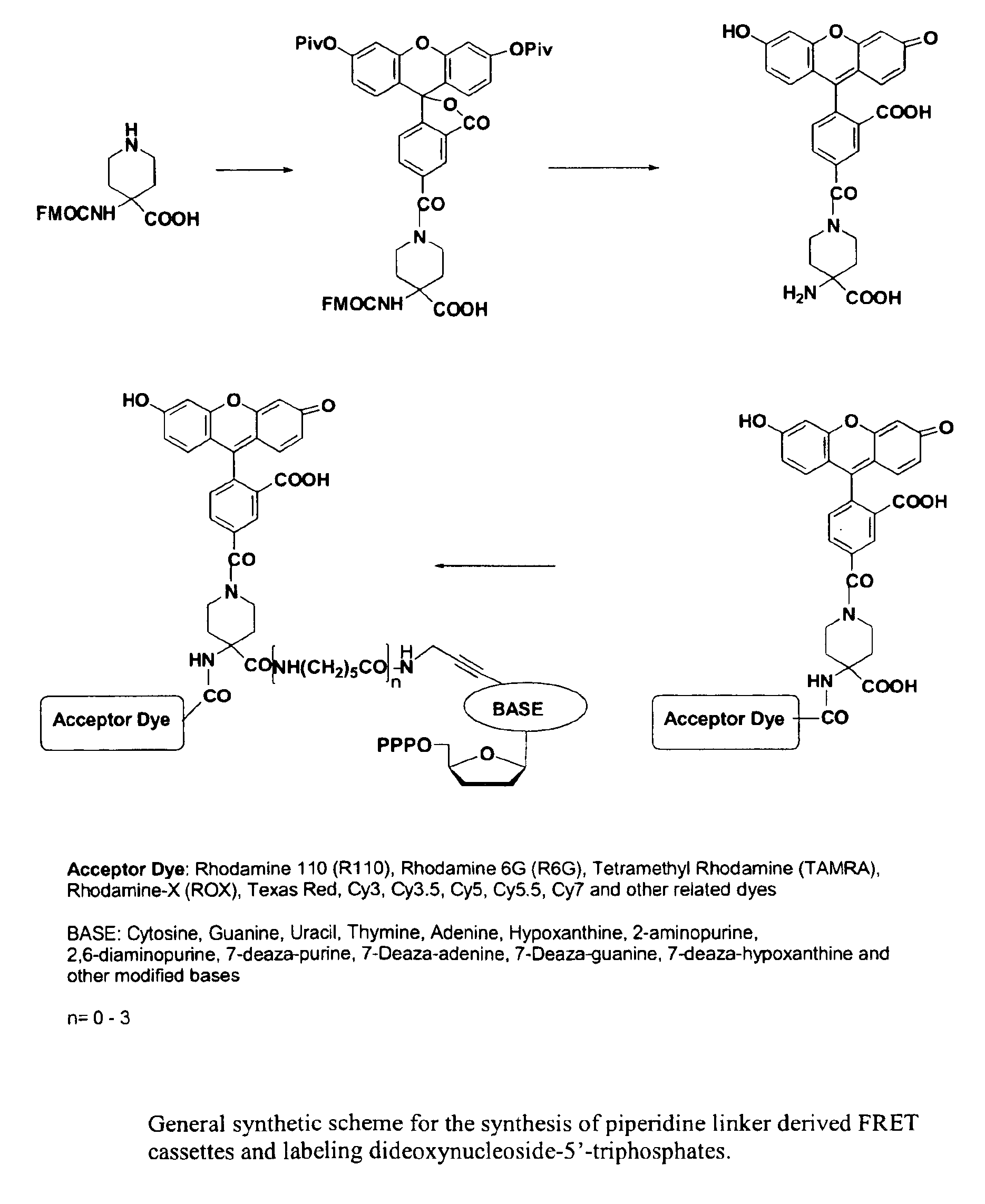 Heterocyclic FRETdye cassettes for labeling biological molecules and their use in DNA sequencing