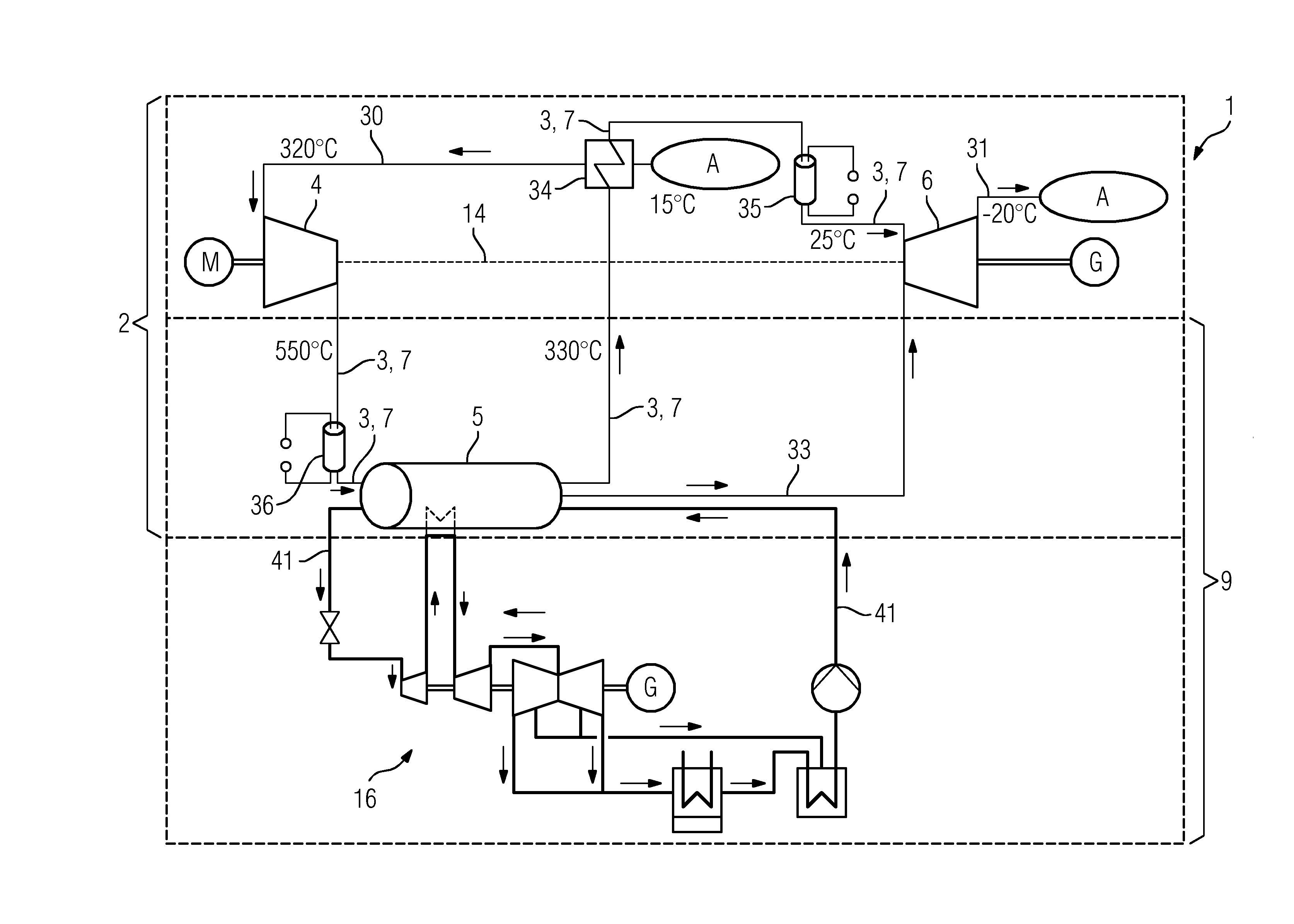 Energy storage installation with open charging circuit for storing seasonally occurring excess electrical energy